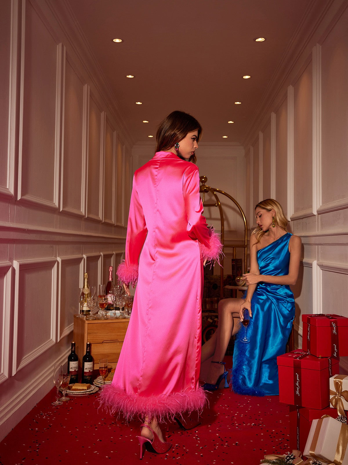 Lucien Feather Satin Shirt Dress