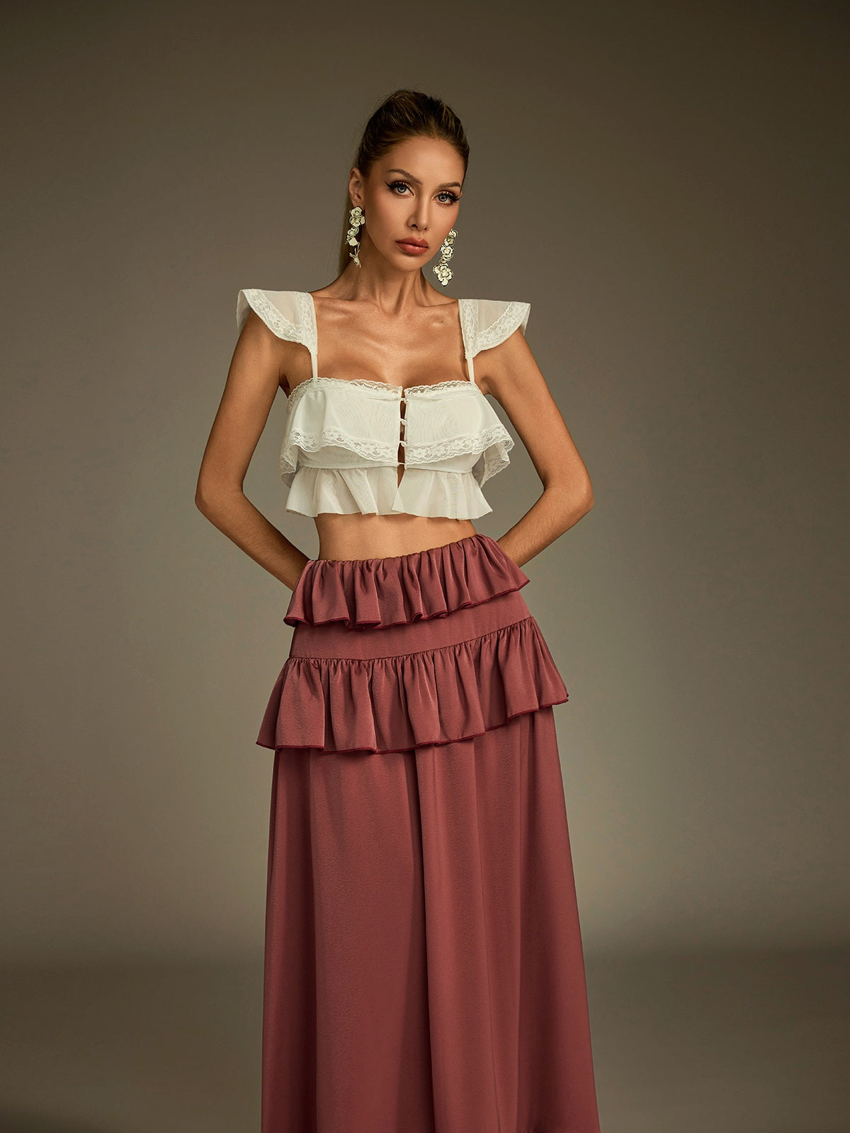Lucilius Lace Ruched Skirt Set