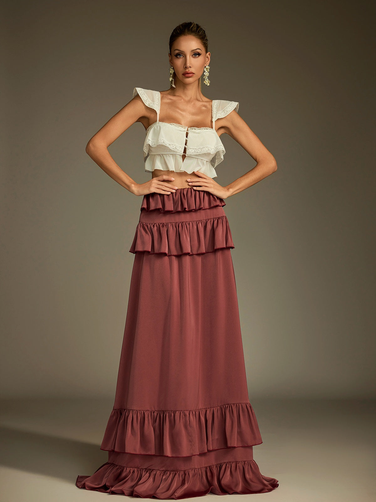 Lucilius Lace Ruched Skirt Set
