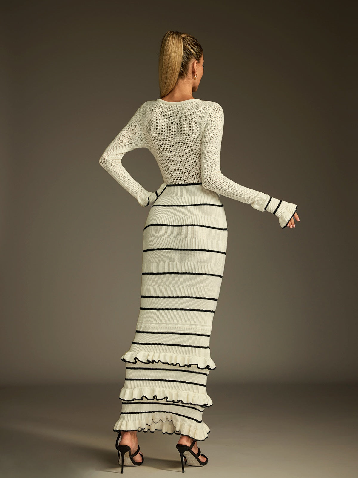 Lucina Flare Sleeve Ruched Knitted Dress