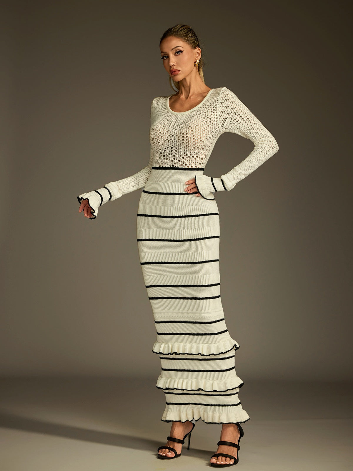 Lucina Flare Sleeve Ruched Knitted Dress