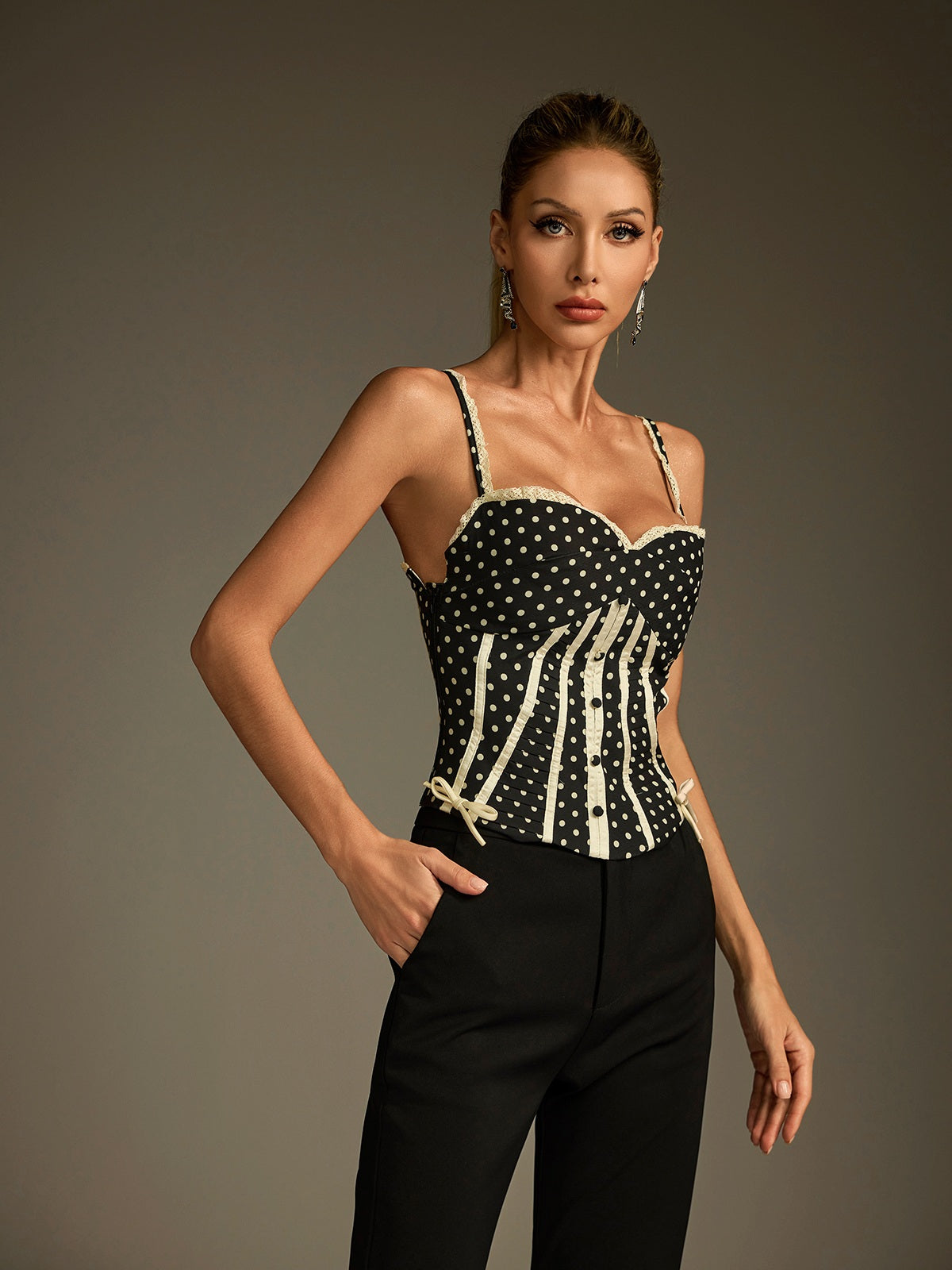 Lucretia Spaghetti Dot Bow Top