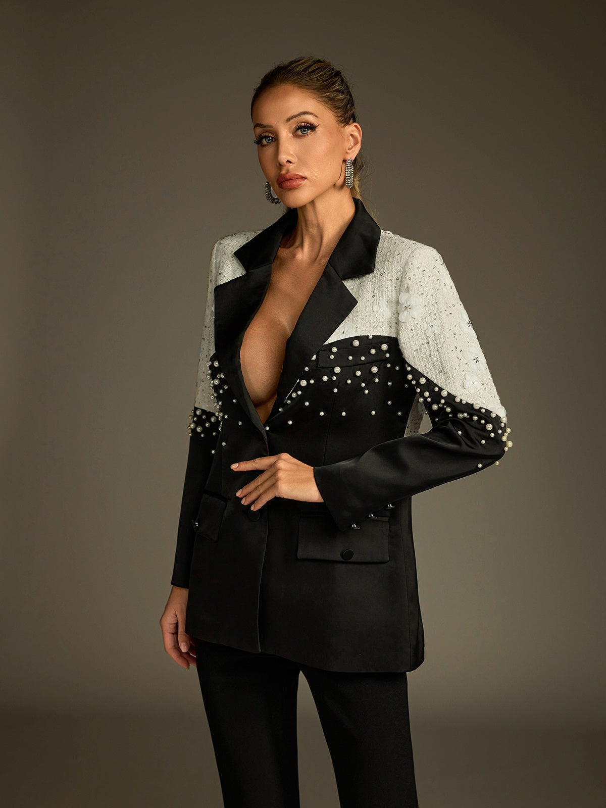 Lucretius Floral Pearl Satin Blazer