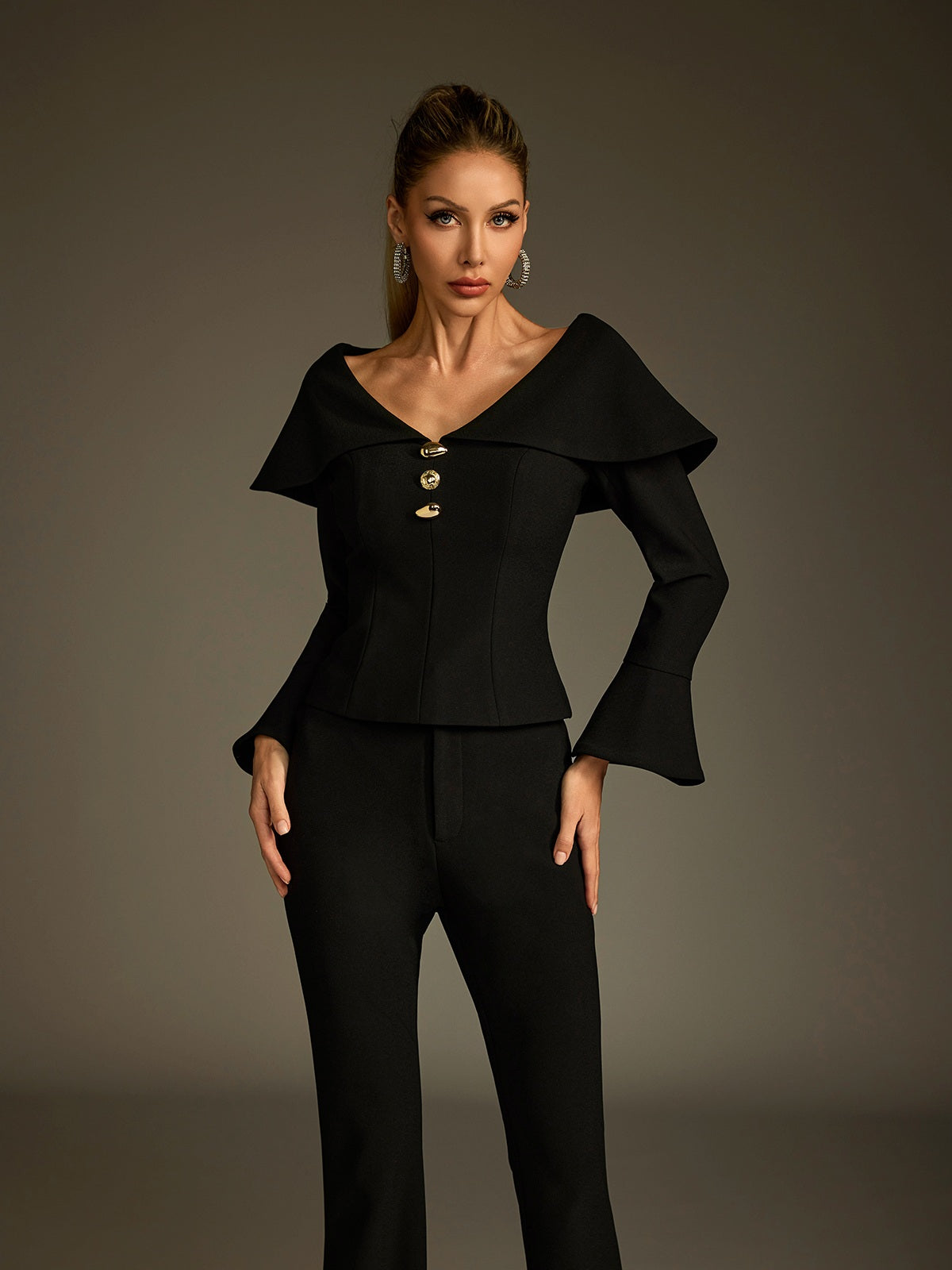 Ludger Collar Flare Pants Set