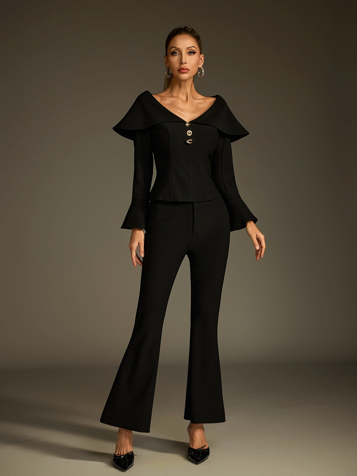 Ludger Collar Flare Pants Set