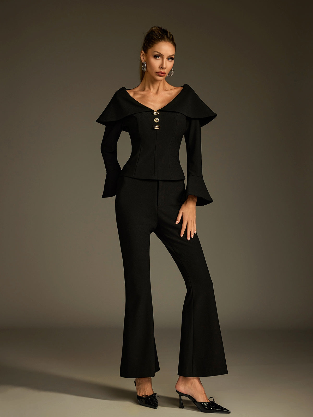 Ludger Collar Flare Pants Set