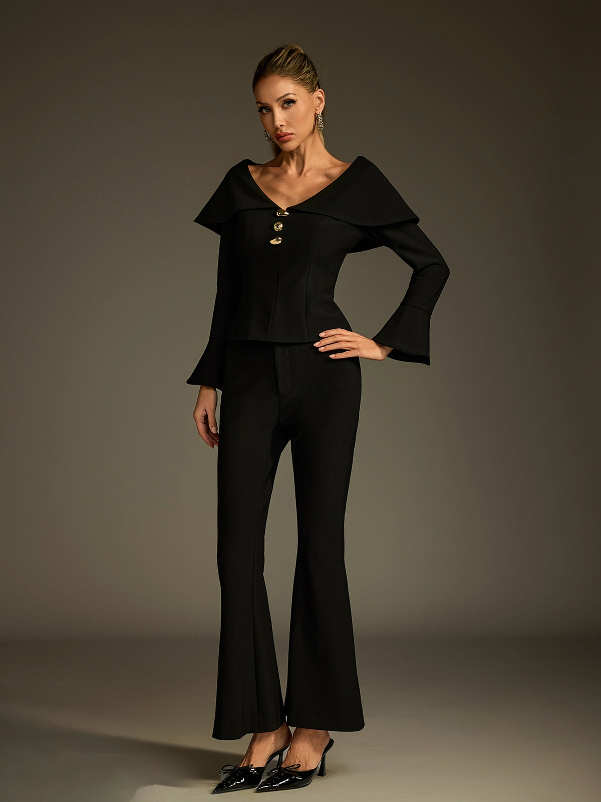 Ludger Collar Flare Pants Set