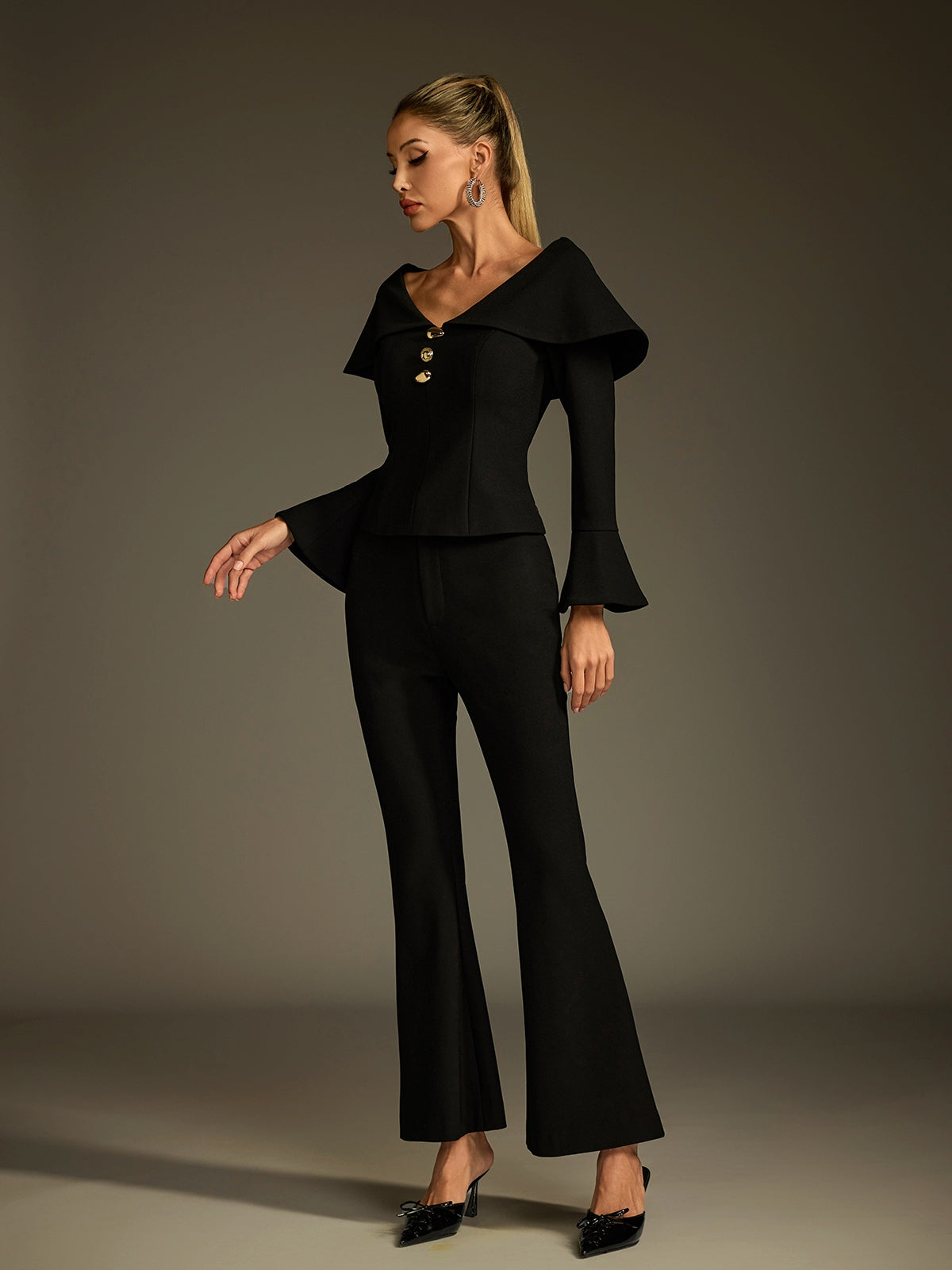Ludger Collar Flare Pants Set