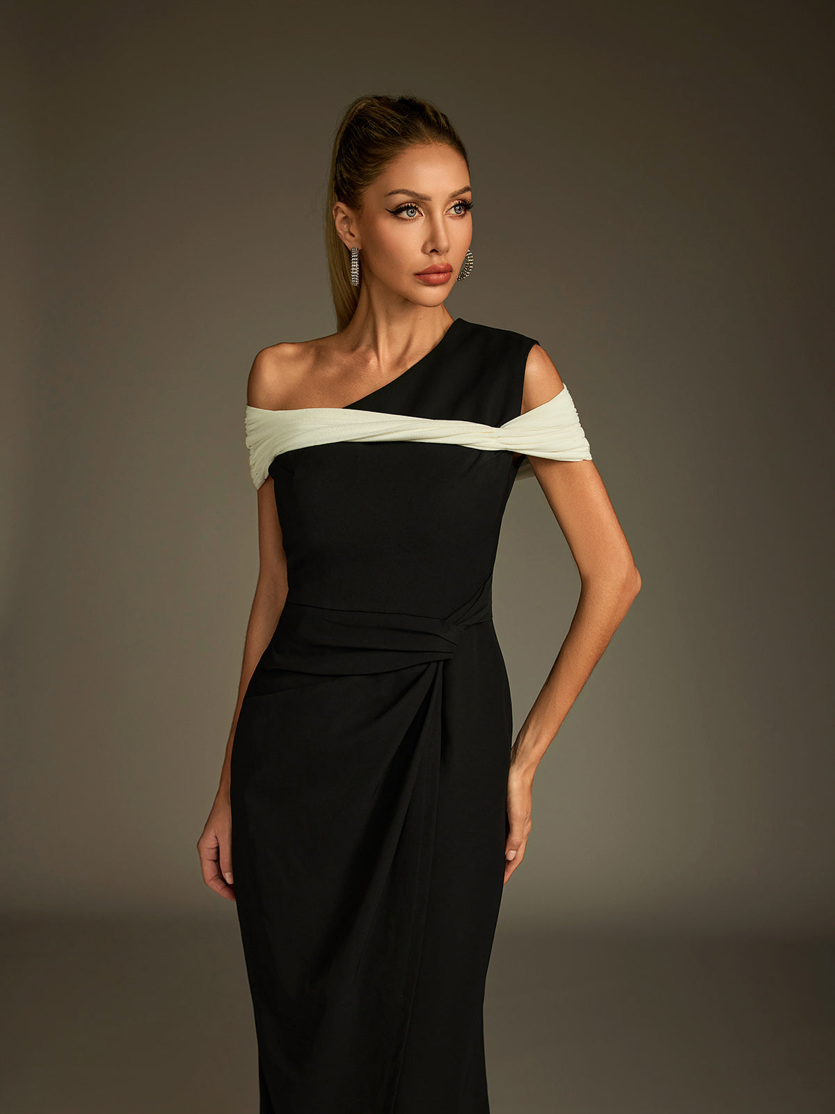 Luigi One Shoulder Twisted Midi Dress