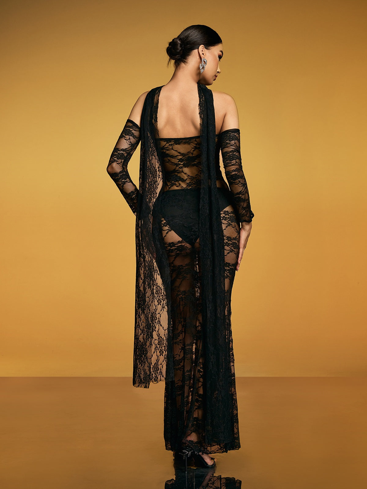 Luxanna Cutout Split Lace Maxi Dress In Black