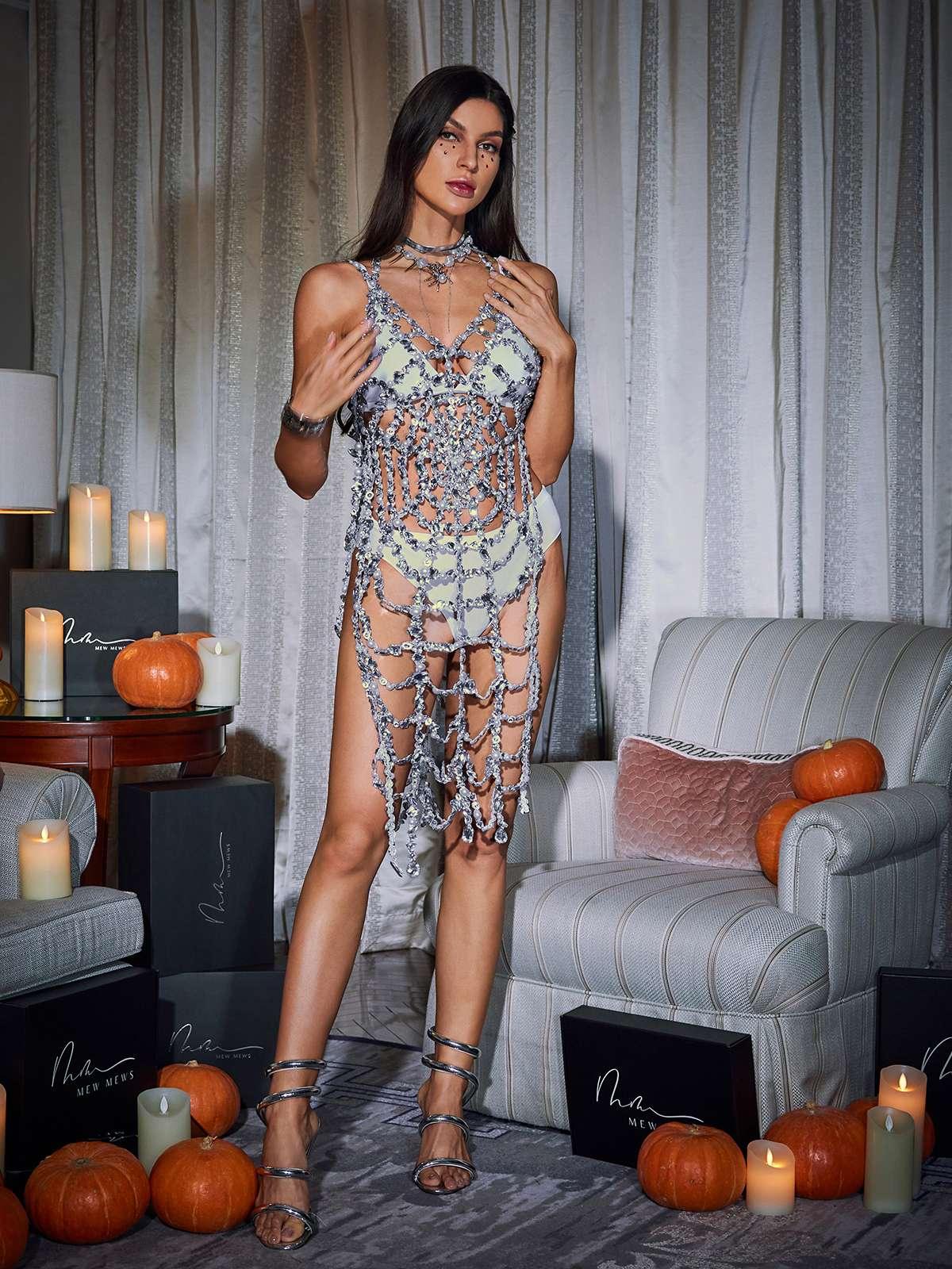 Lycan Spaghetti Cobweb Hollow Dress