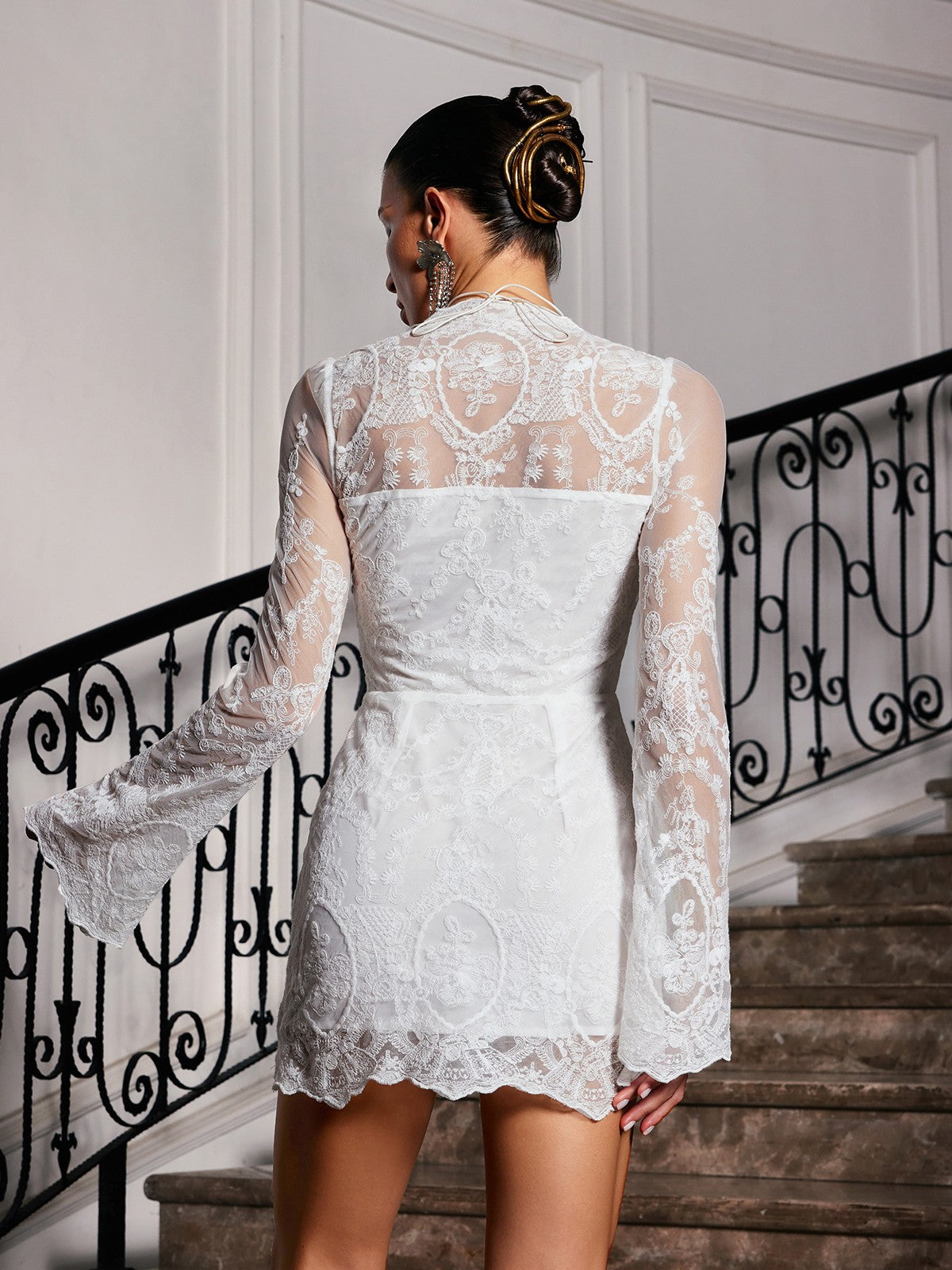 Lytar Flare Sleeve Lace Mini Dress