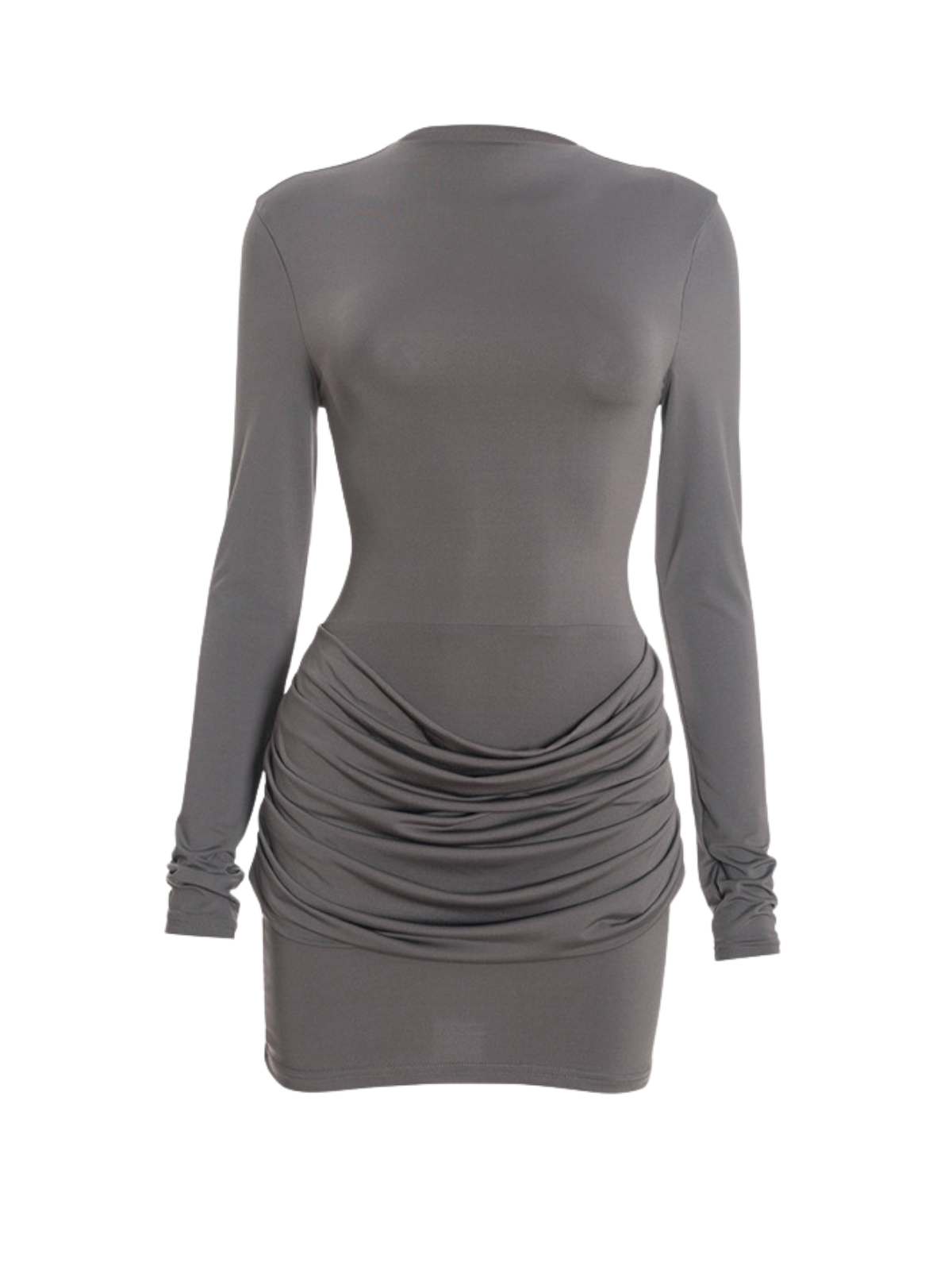 Lyubov Long Sleeve Ruched Dress In Grey