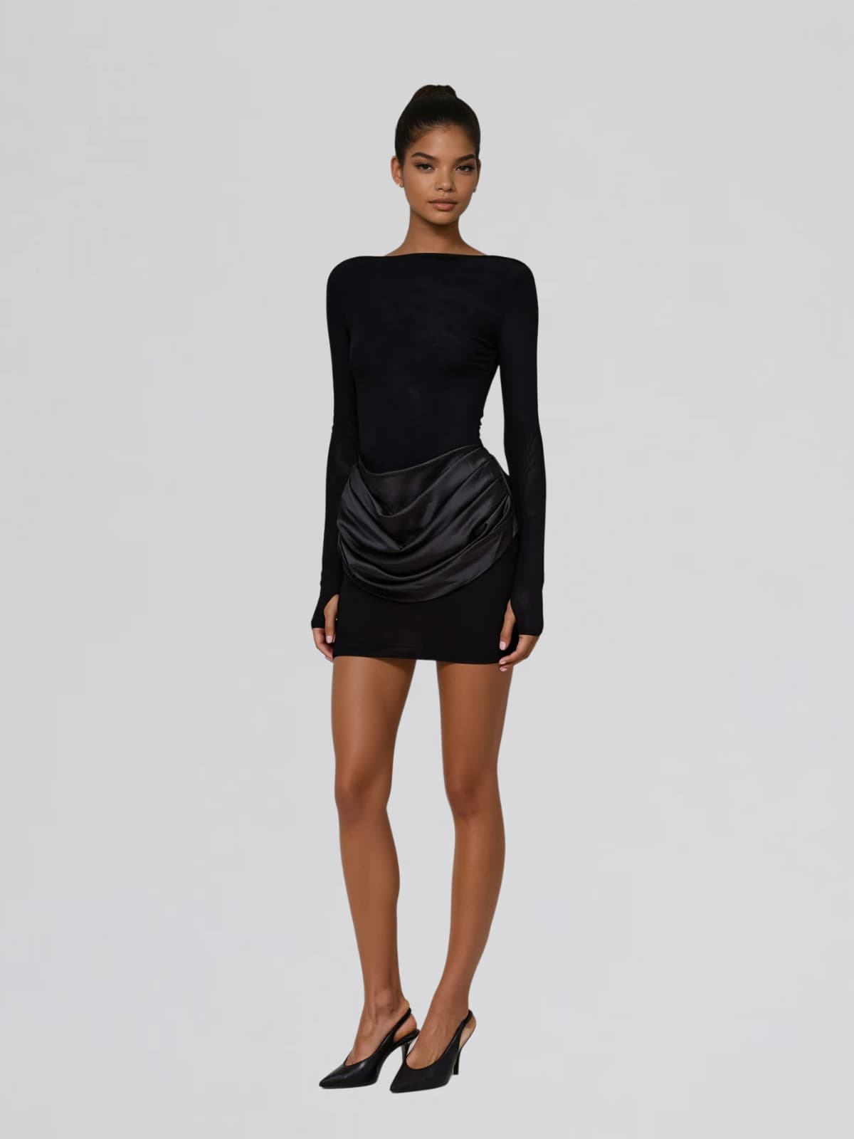 Lyusya Long Sleeve Ruched Dress In Black