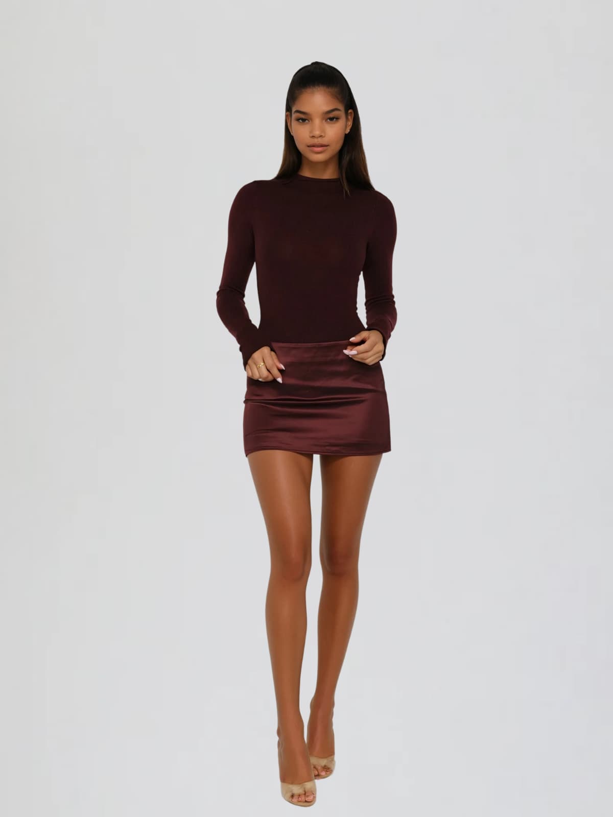 Majora Long Sleeve Mini Dress In Wine
