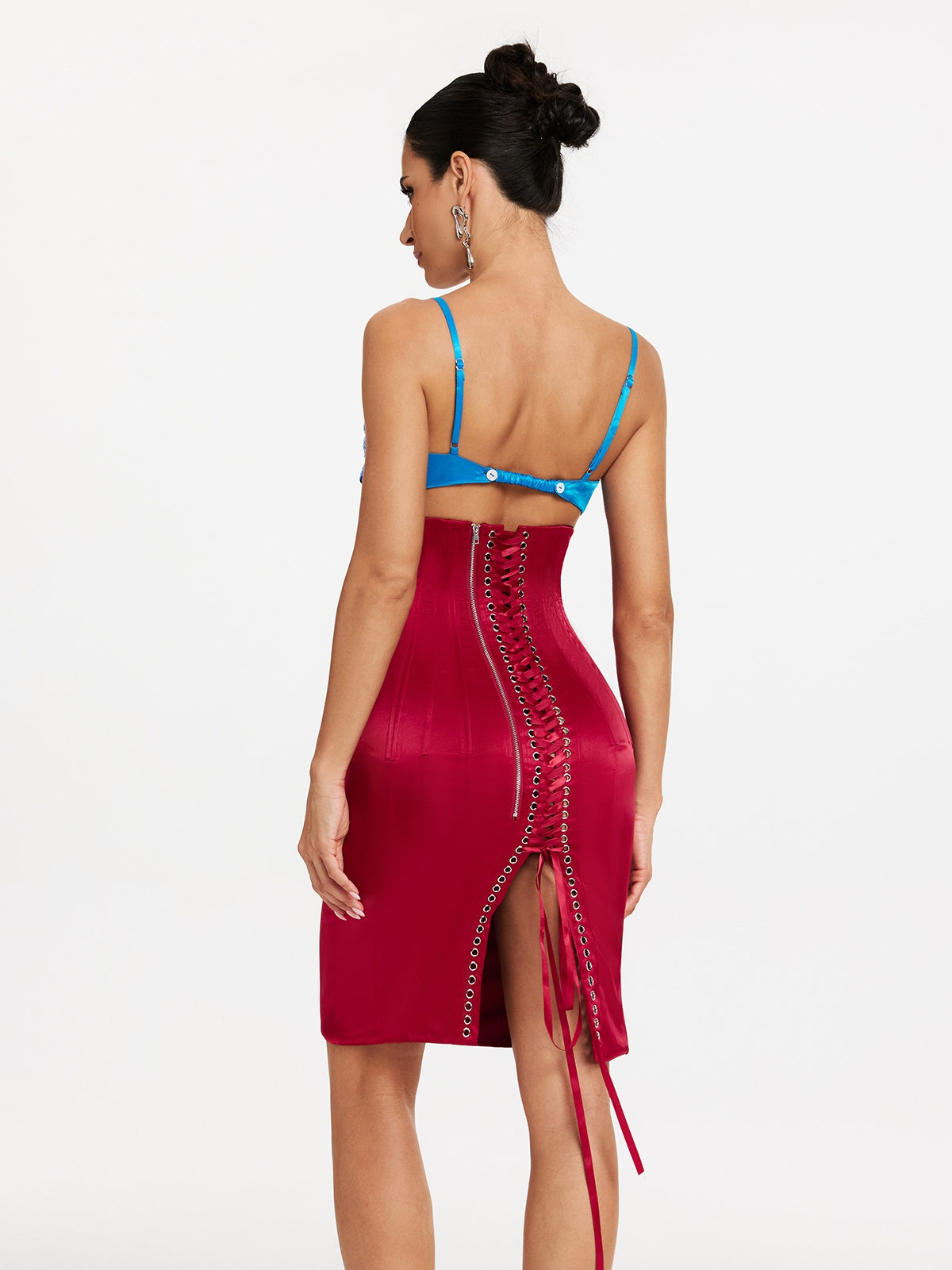 Makala Spaghetti Flower Satin Skirt Set