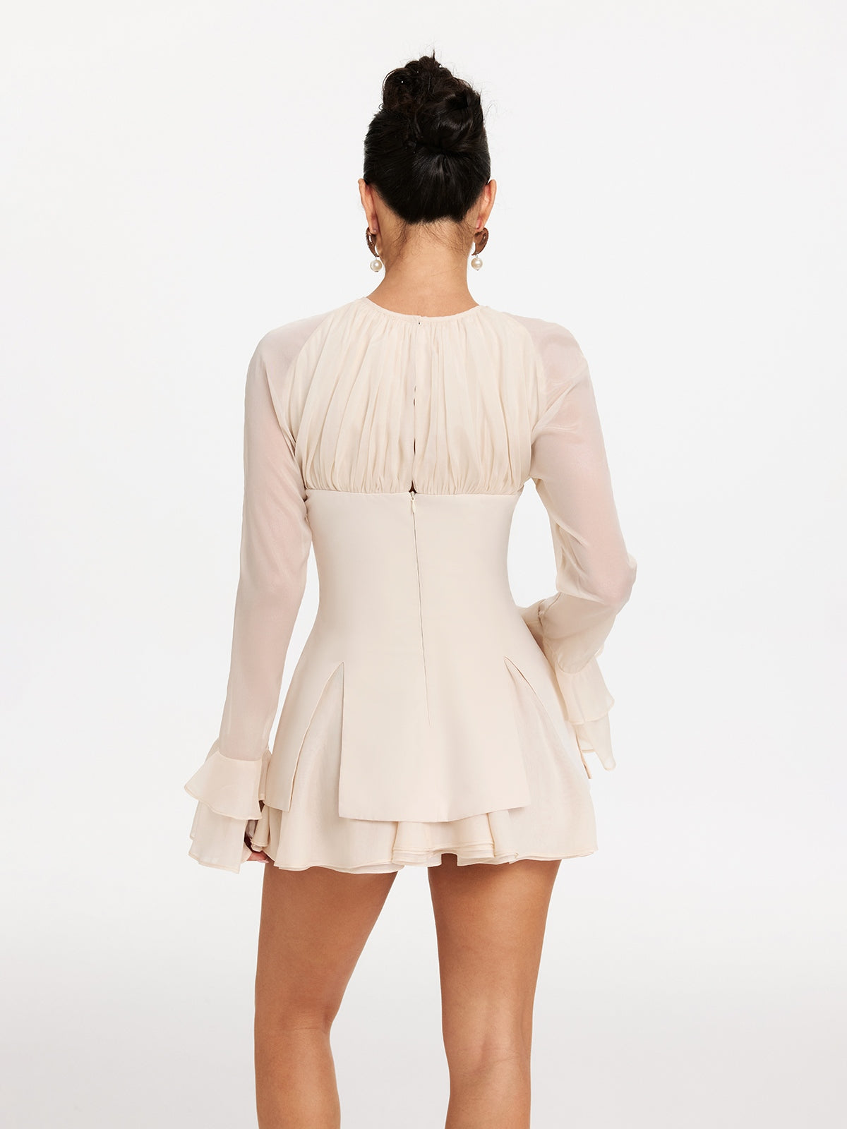 Makana Flare Sleeve Ruched Mini Dress