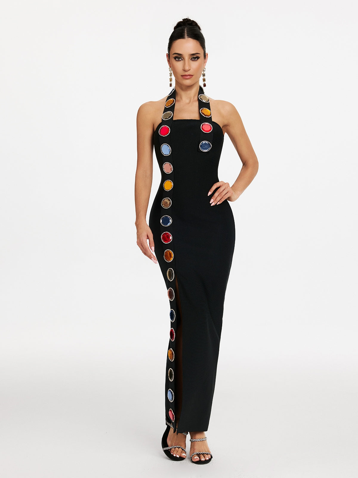 Maksim Halterneck Diamond Split Bandage Dress