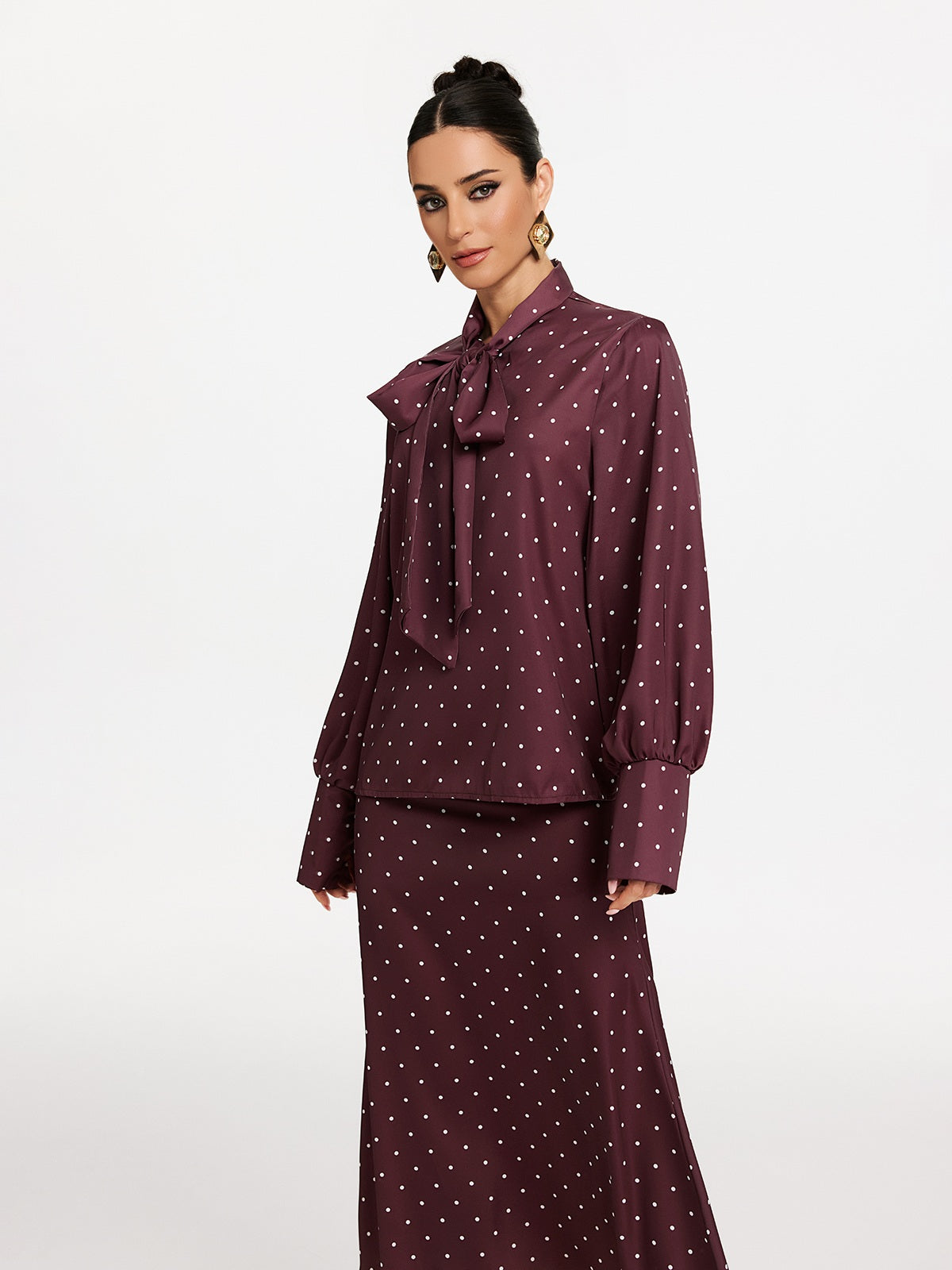 Makya Long Sleeve Dot Shirt Set