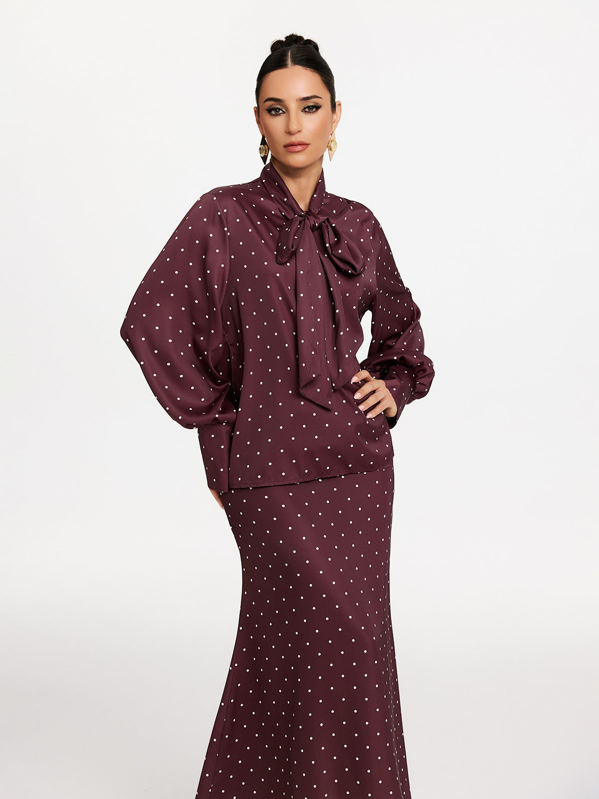 Makya Long Sleeve Dot Shirt Set