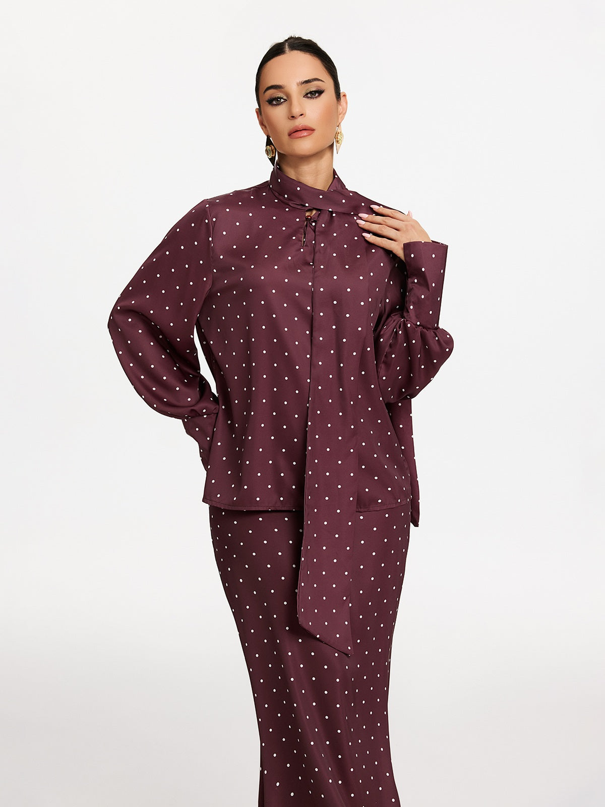 Makya Long Sleeve Dot Shirt Set