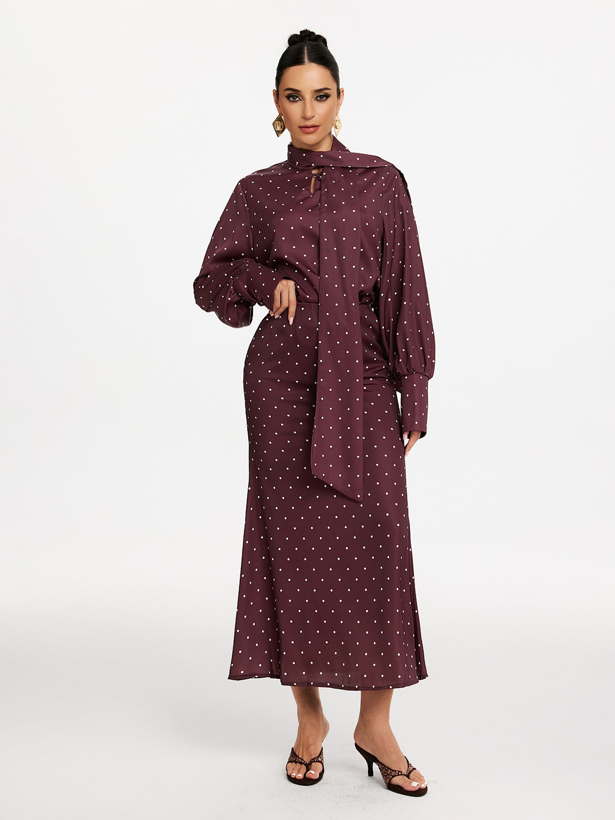 Makya Long Sleeve Dot Shirt Set