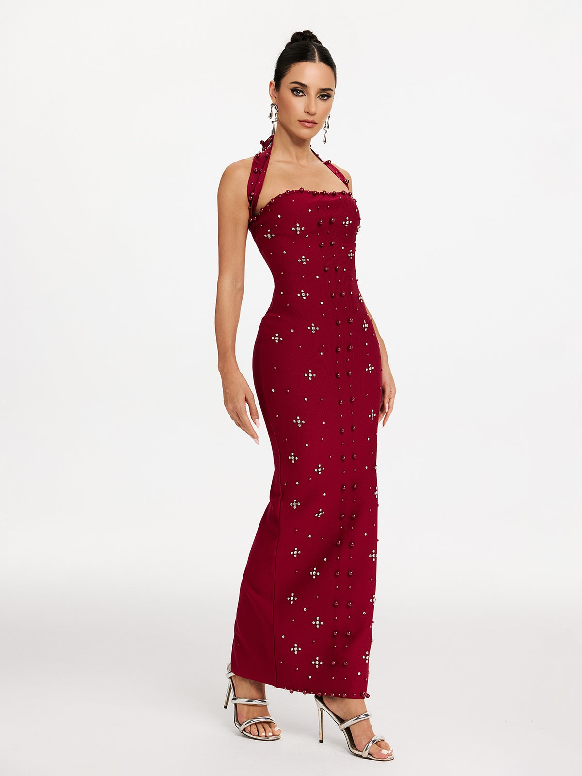 Malaika Halterneck Pearl Bandage Dress