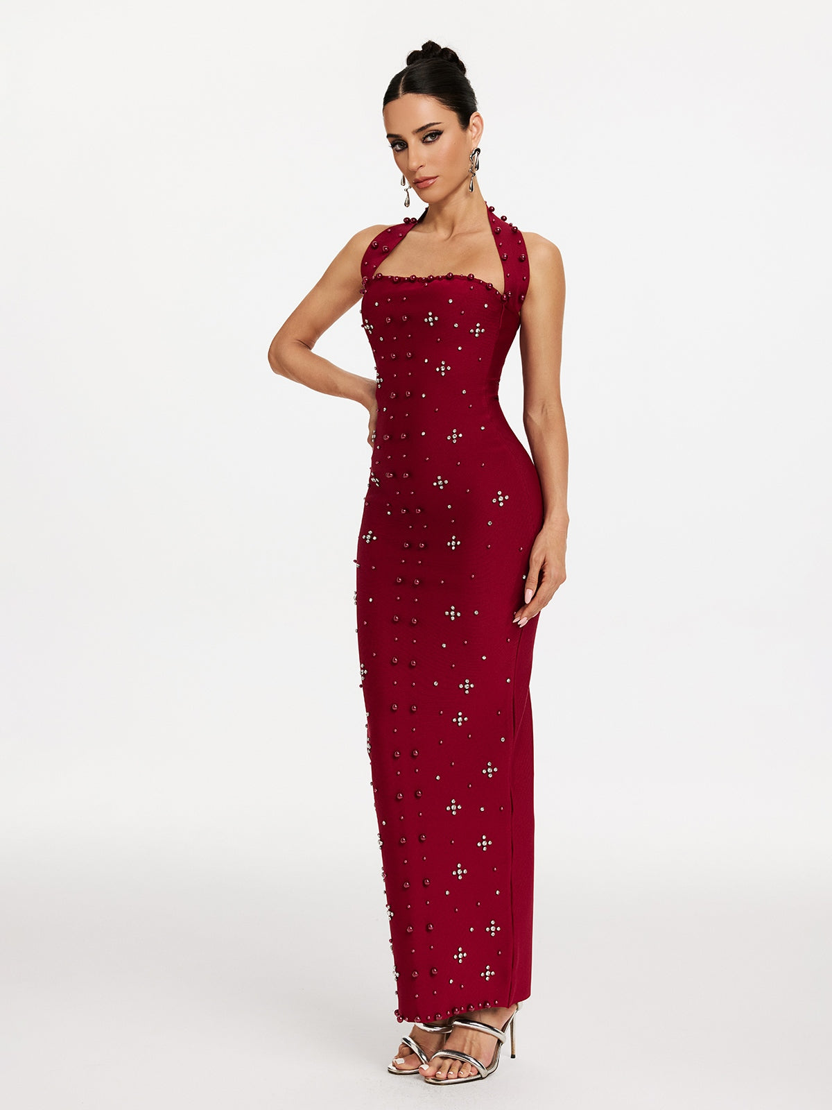 Malaika Halterneck Pearl Bandage Dress