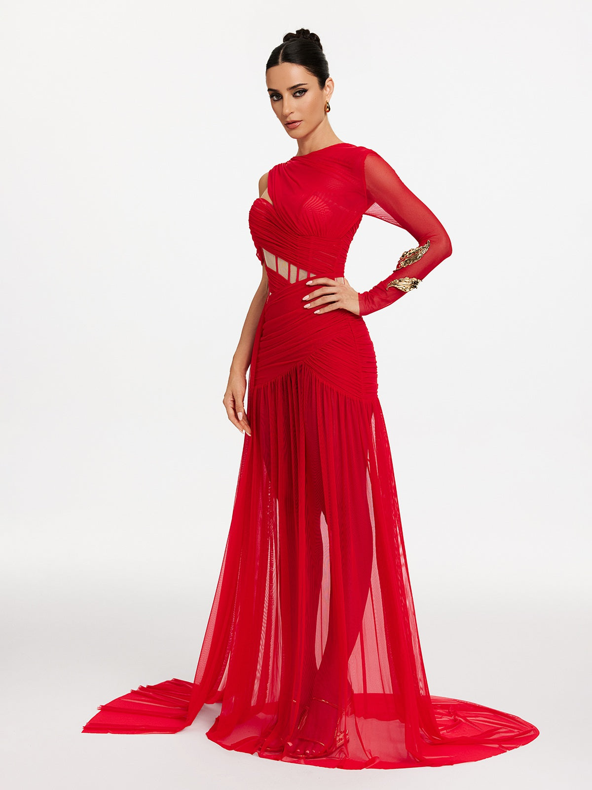 Malati Corset Cutout Mesh Maxi Dress