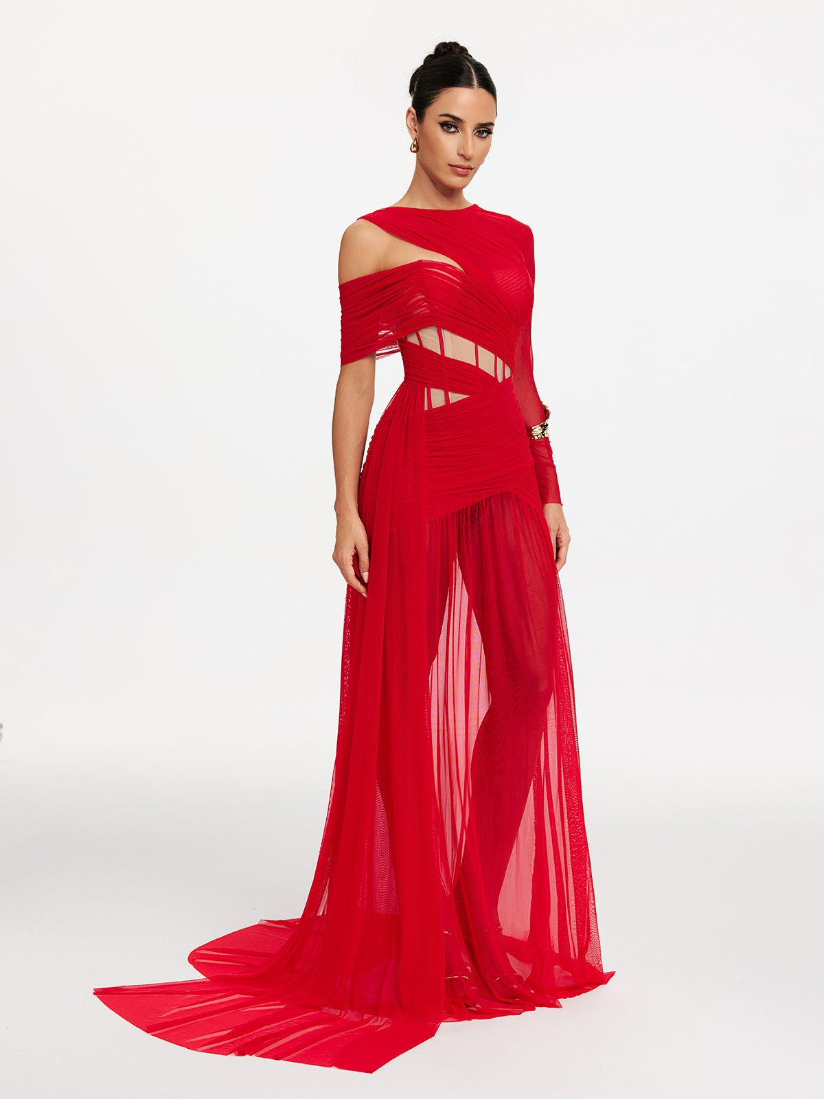 Malati Corset Cutout Mesh Maxi Dress