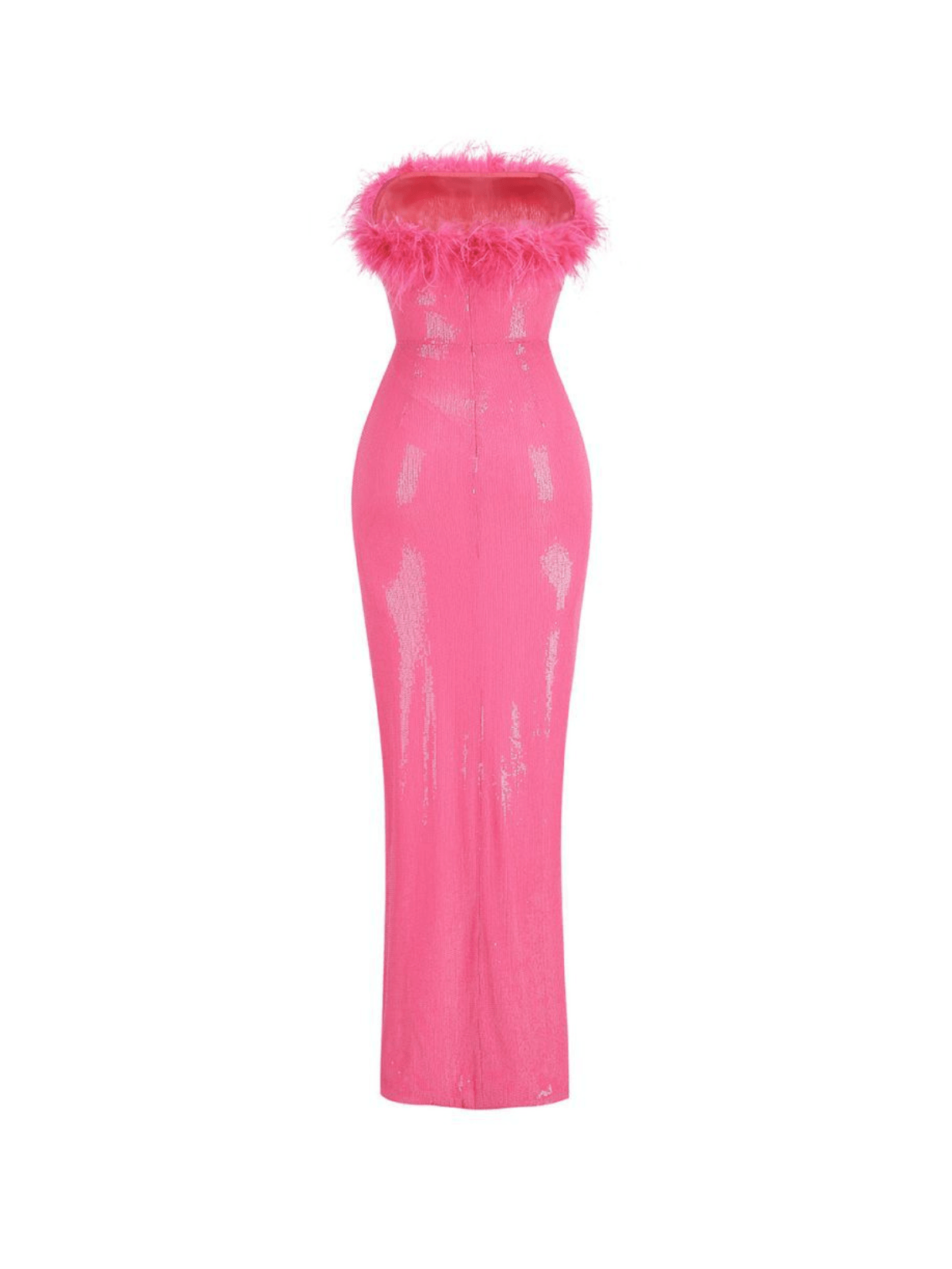 Marin Strapless Feather Sequin Maxi Dress In Hot Pink