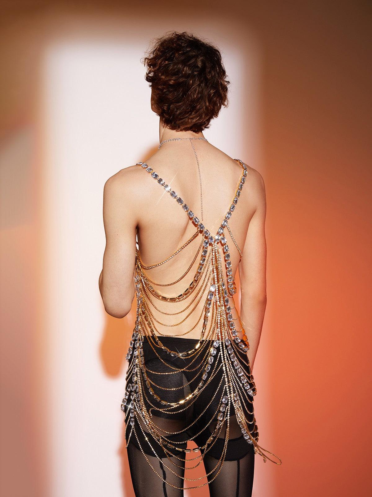 Maso Spaghetti Layered Crystal Mini Dress