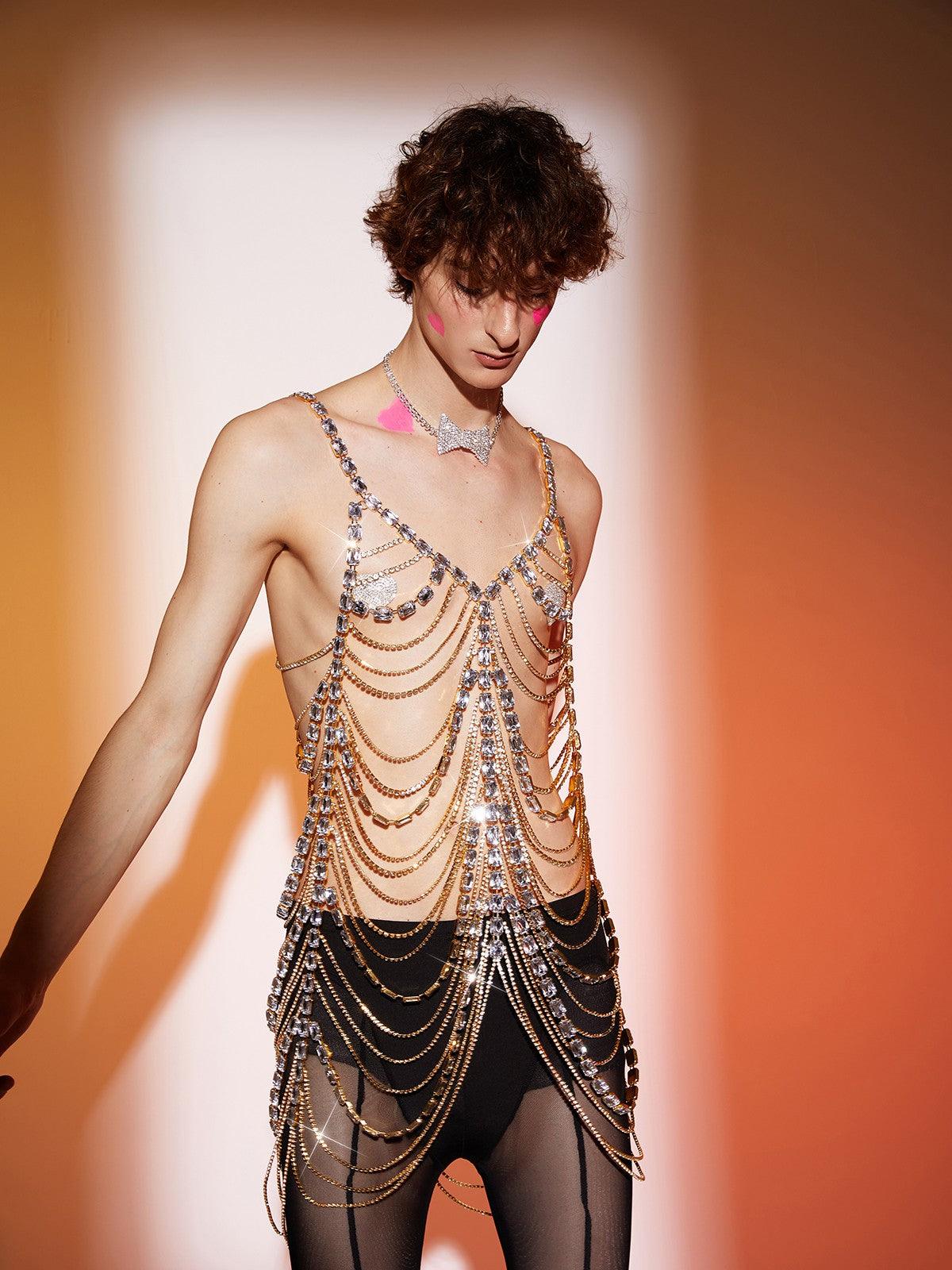 Maso Spaghetti Layered Crystal Mini Dress