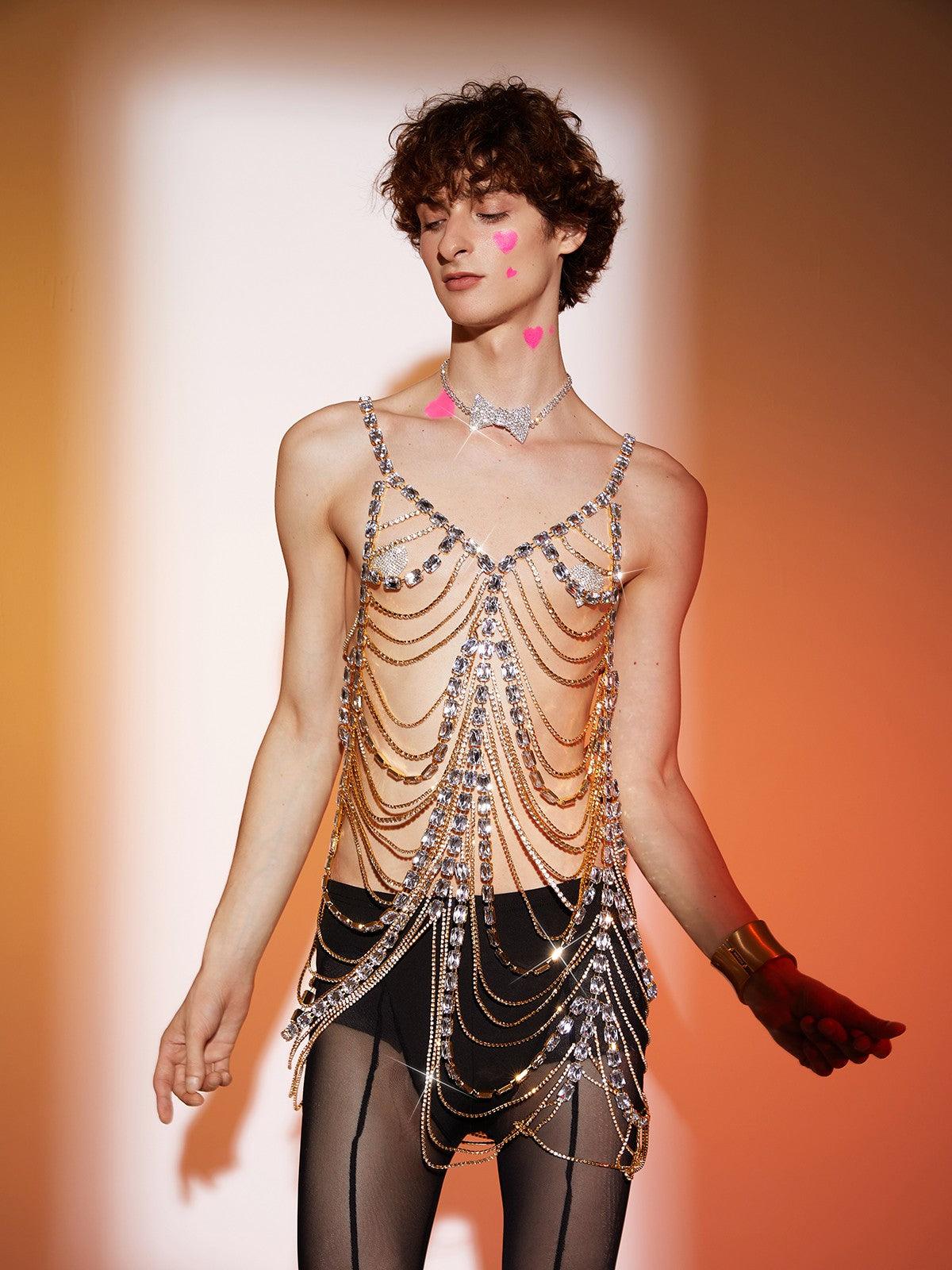 Maso Spaghetti Layered Crystal Mini Dress