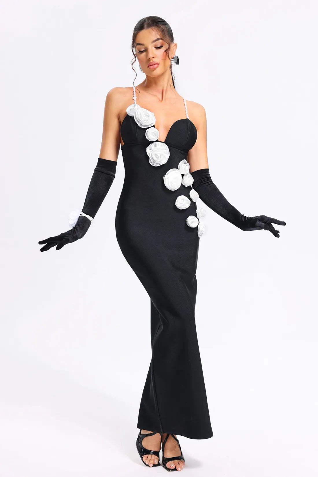 Limited Pearl Flowers Elegant Celeb Dress
