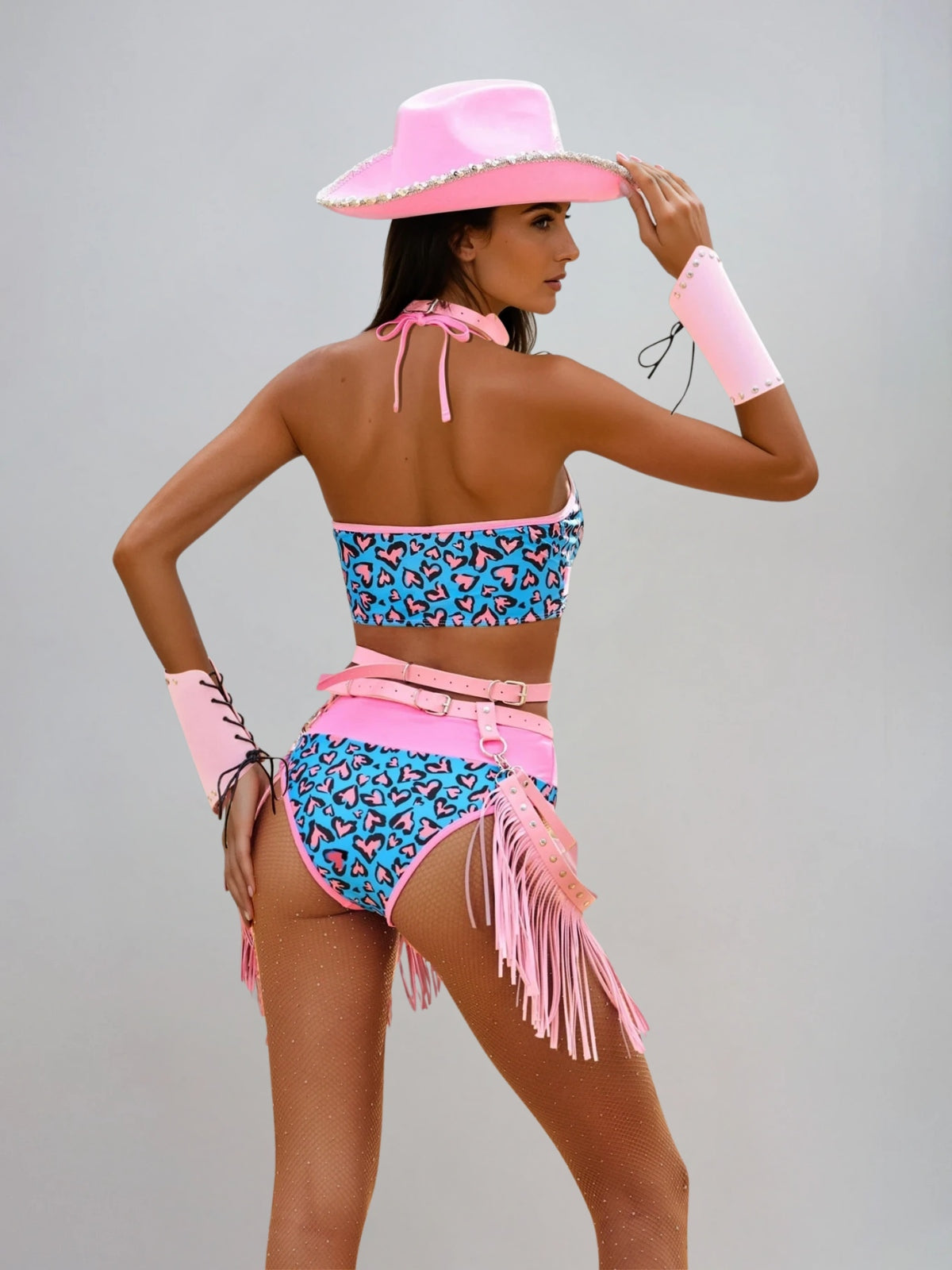 Meldrin Halterneck Leopard Fringe Set