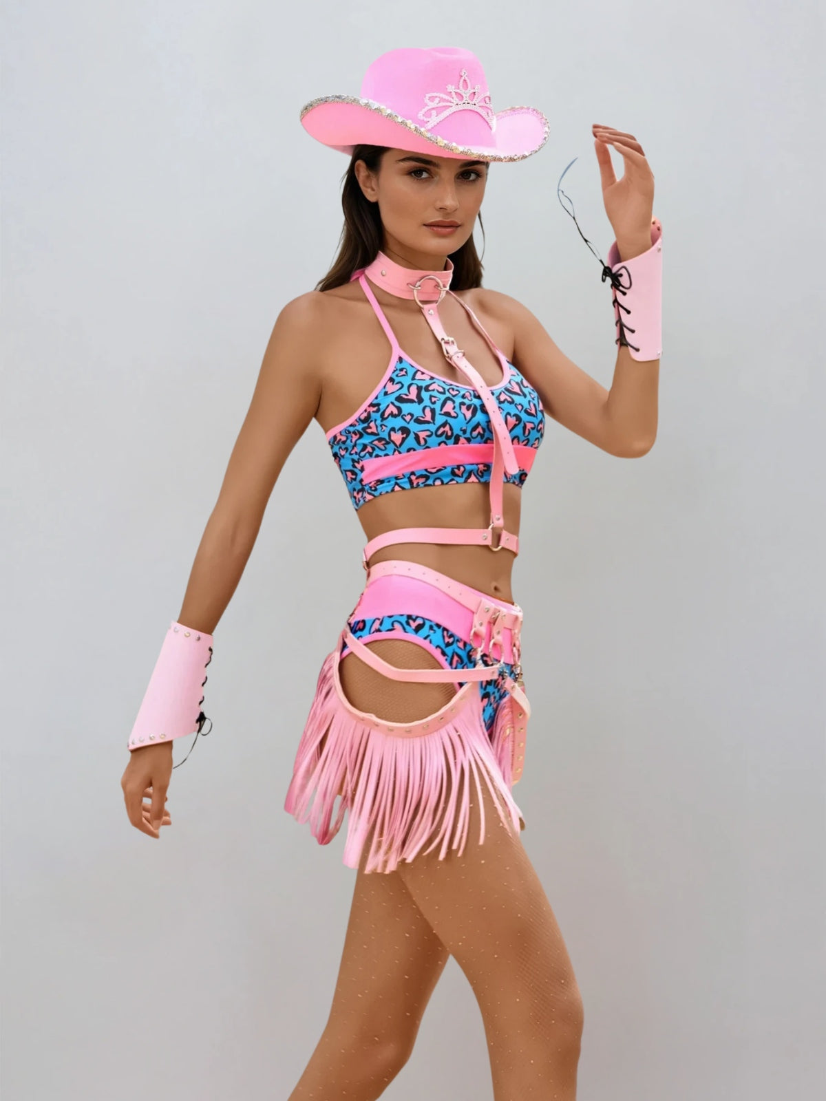 Meldrin Halterneck Leopard Fringe Set