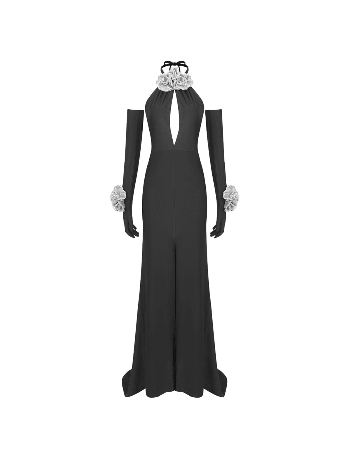 Milo Halterneck Flower Split Dress With Gloves