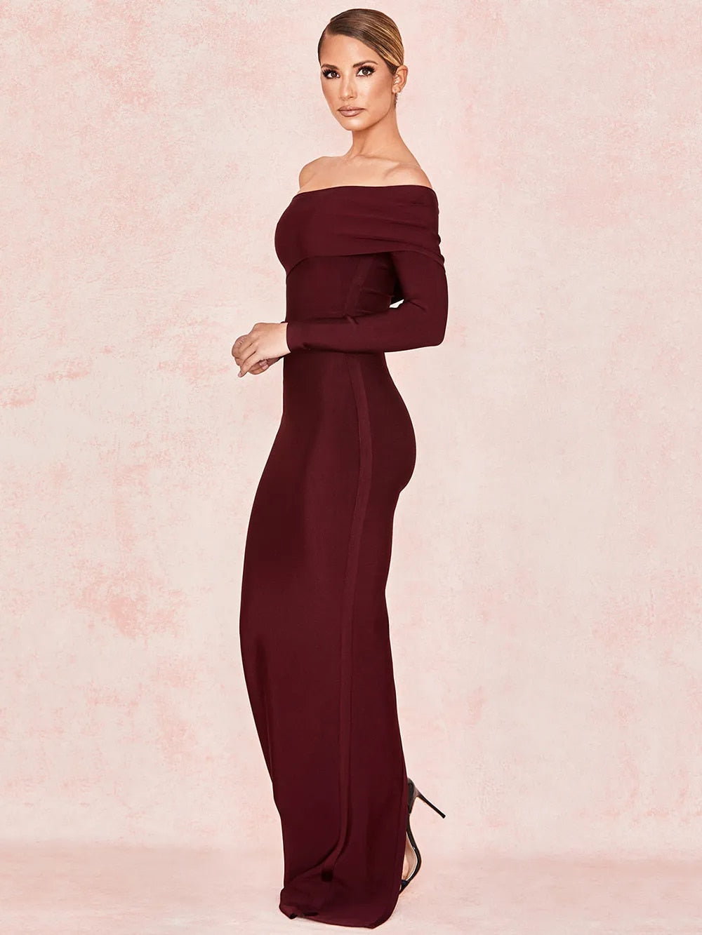 Meiga Off shoulder Slit Bandage Maxi Evening Dress-Black