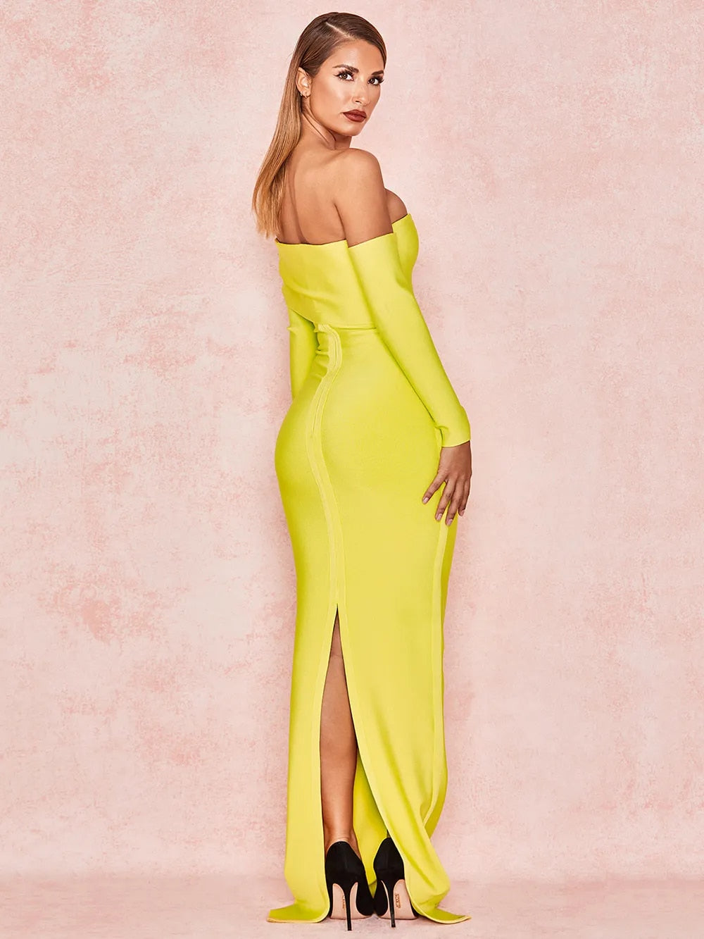 Meiga Off shoulder Slit Bandage Maxi Evening Dress-Black