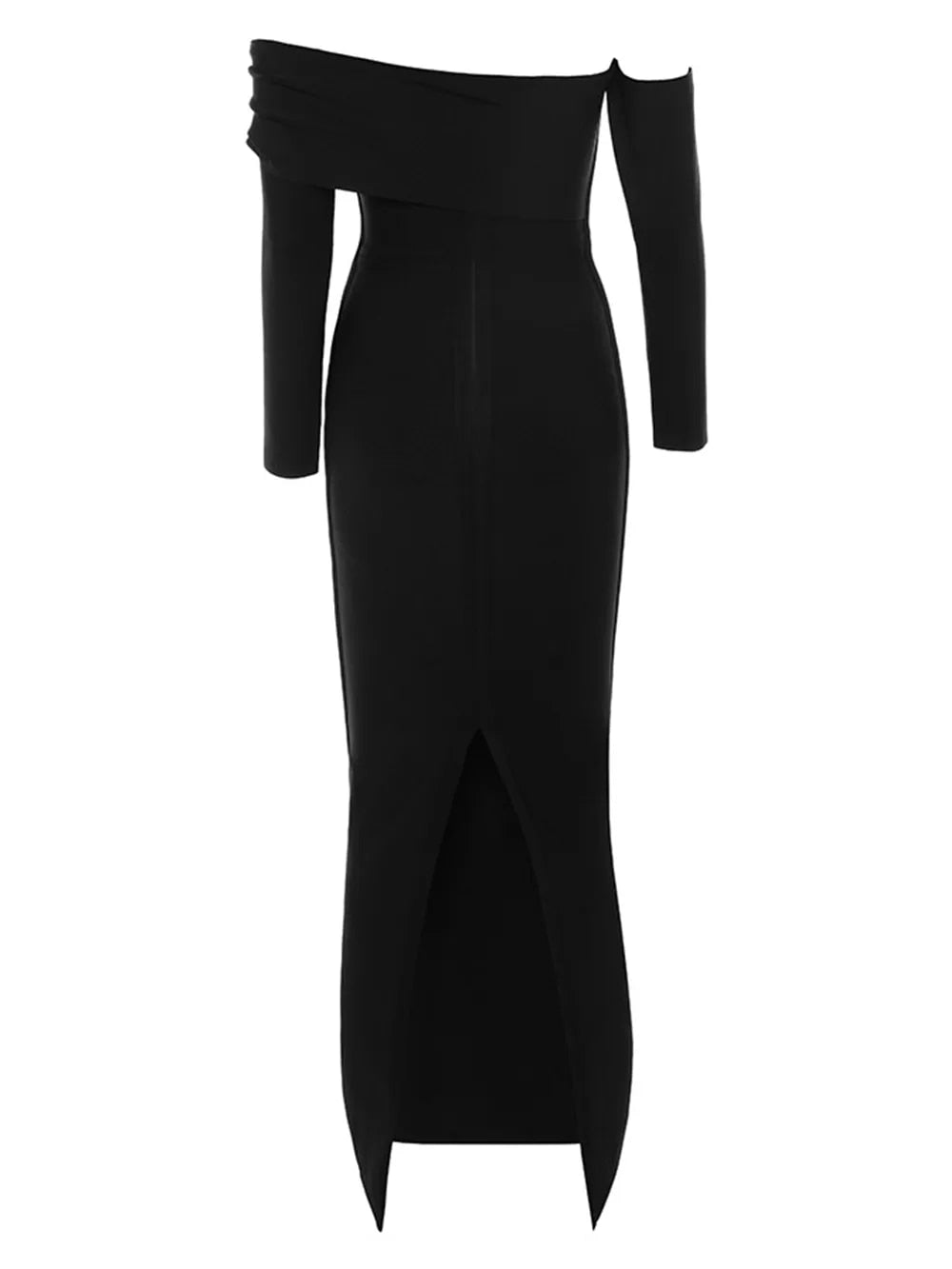 Meiga Off shoulder Slit Bandage Maxi Evening Dress-Black