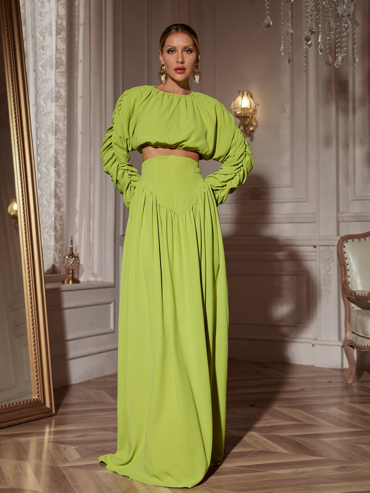 Mokgadi Long Sleeve Ruched Skirt Set