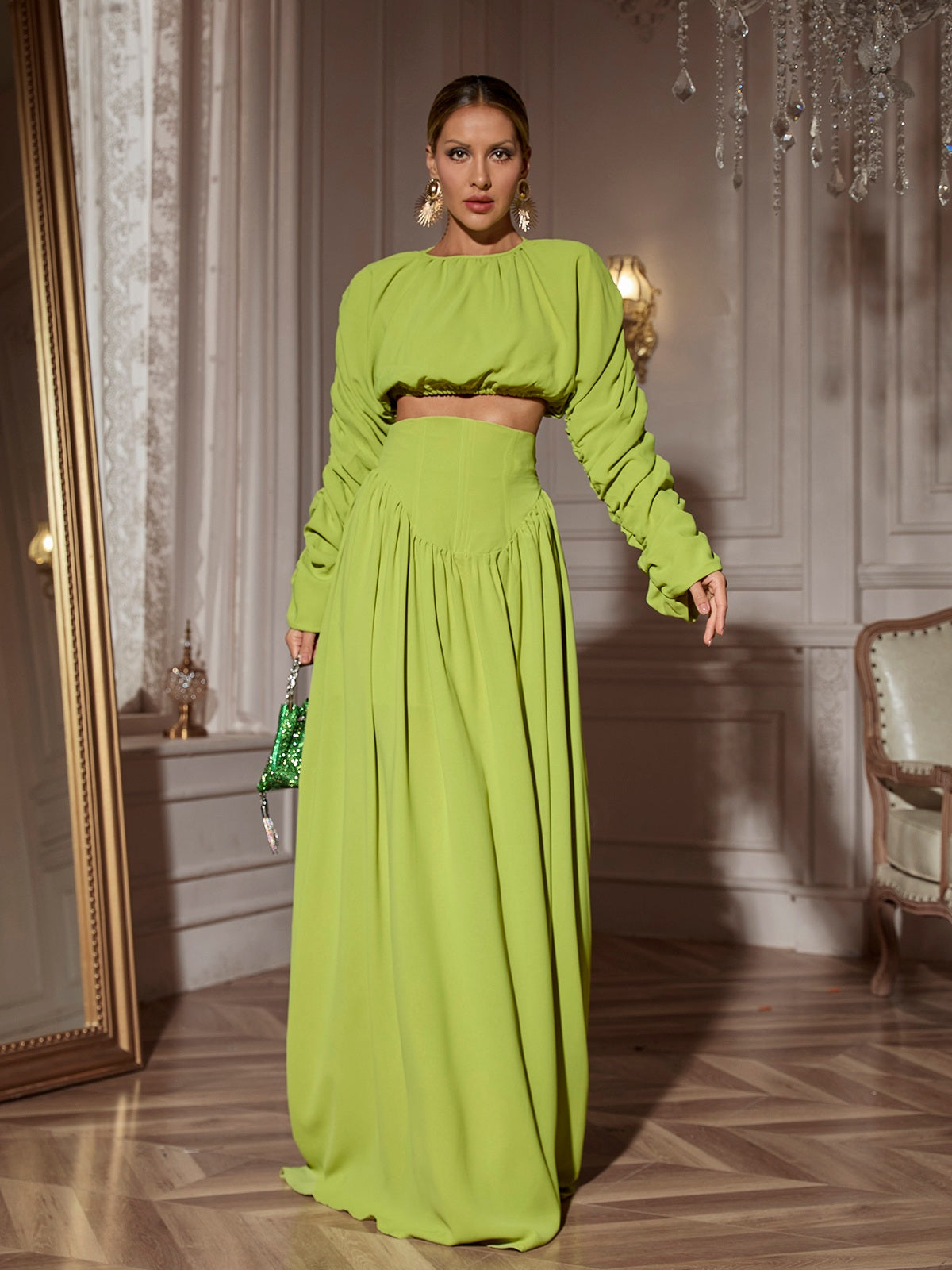 Mokgadi Long Sleeve Ruched Skirt Set