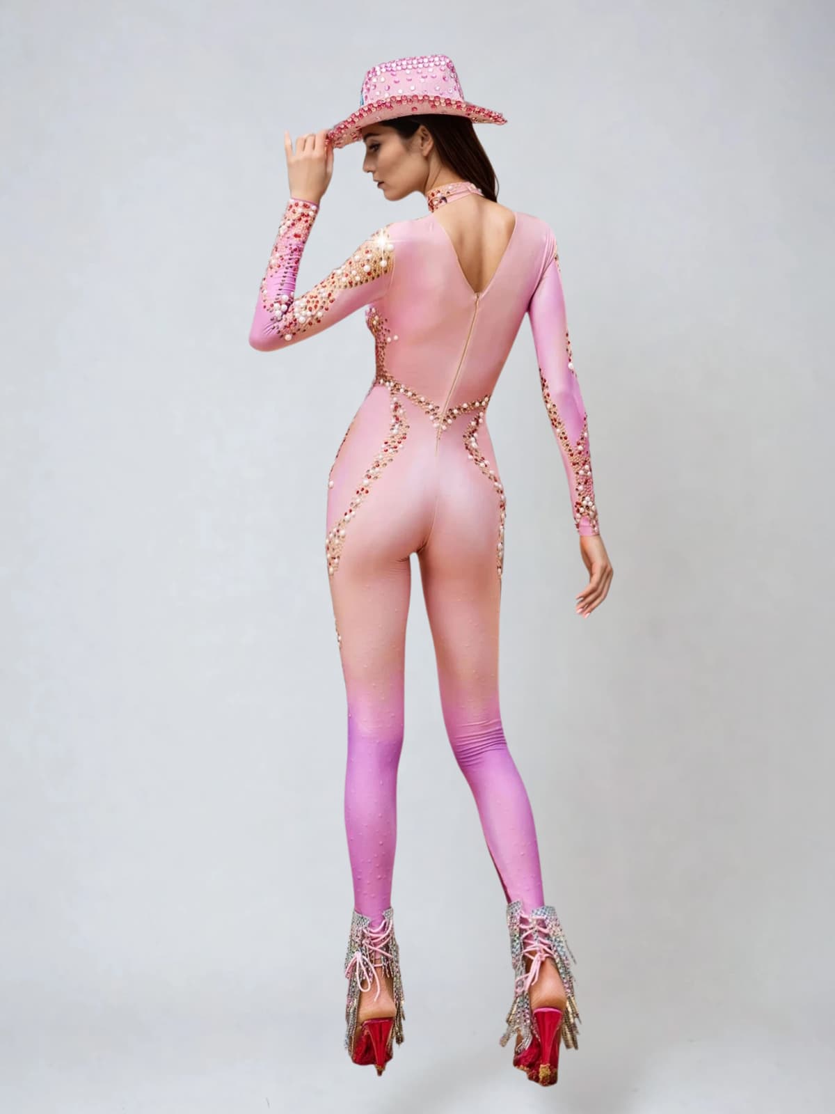 Myrax High Neck Rhinestone Jumpsuit