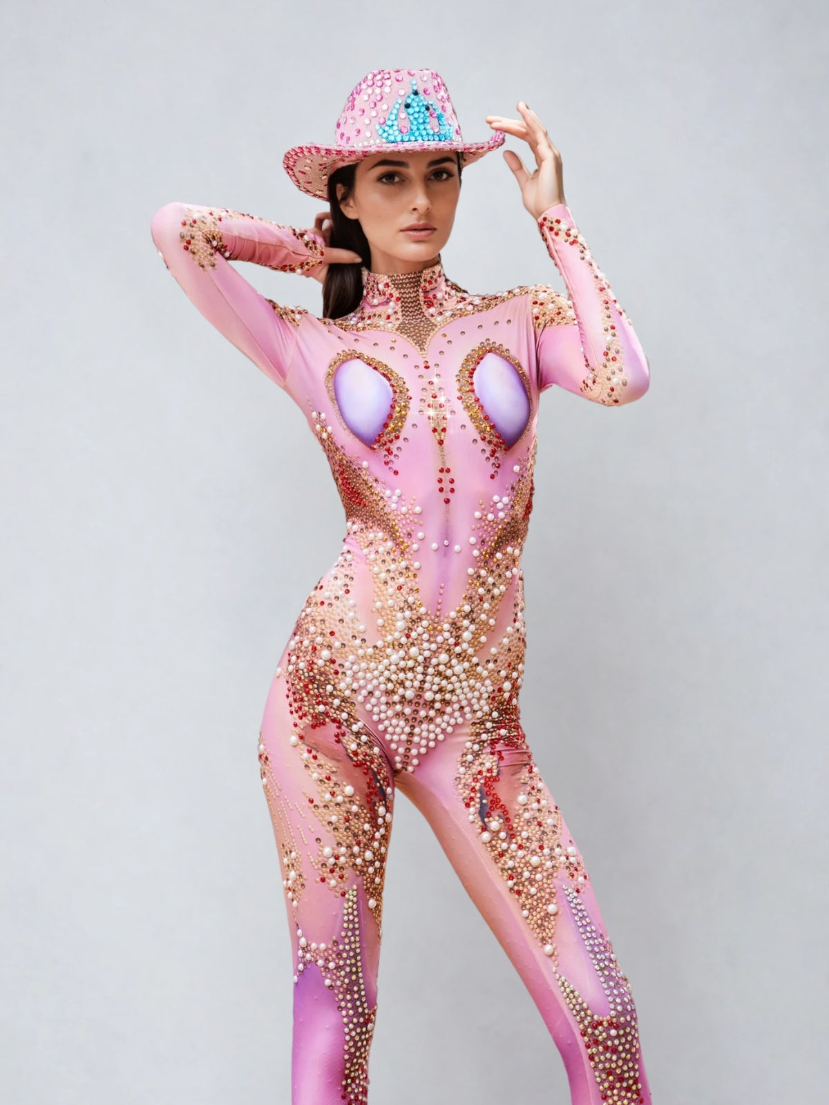 Myrax High Neck Rhinestone Jumpsuit