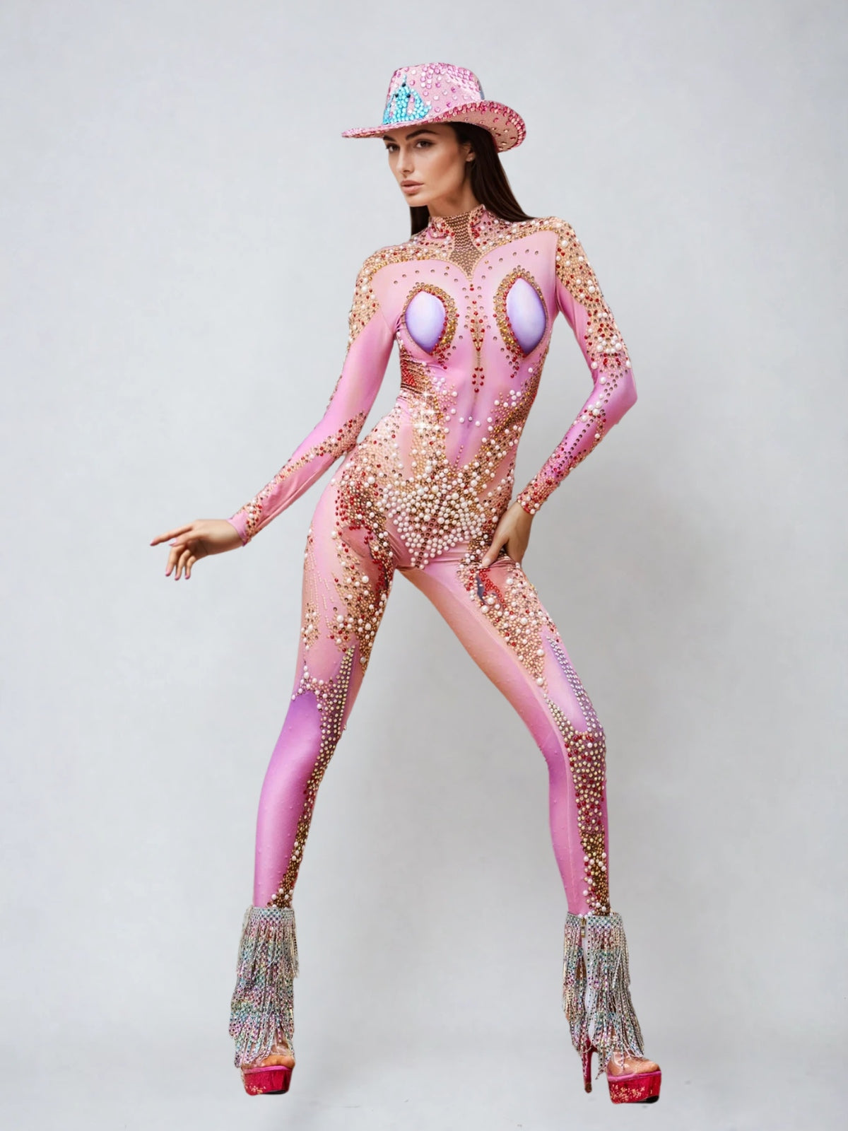 Myrax High Neck Rhinestone Jumpsuit