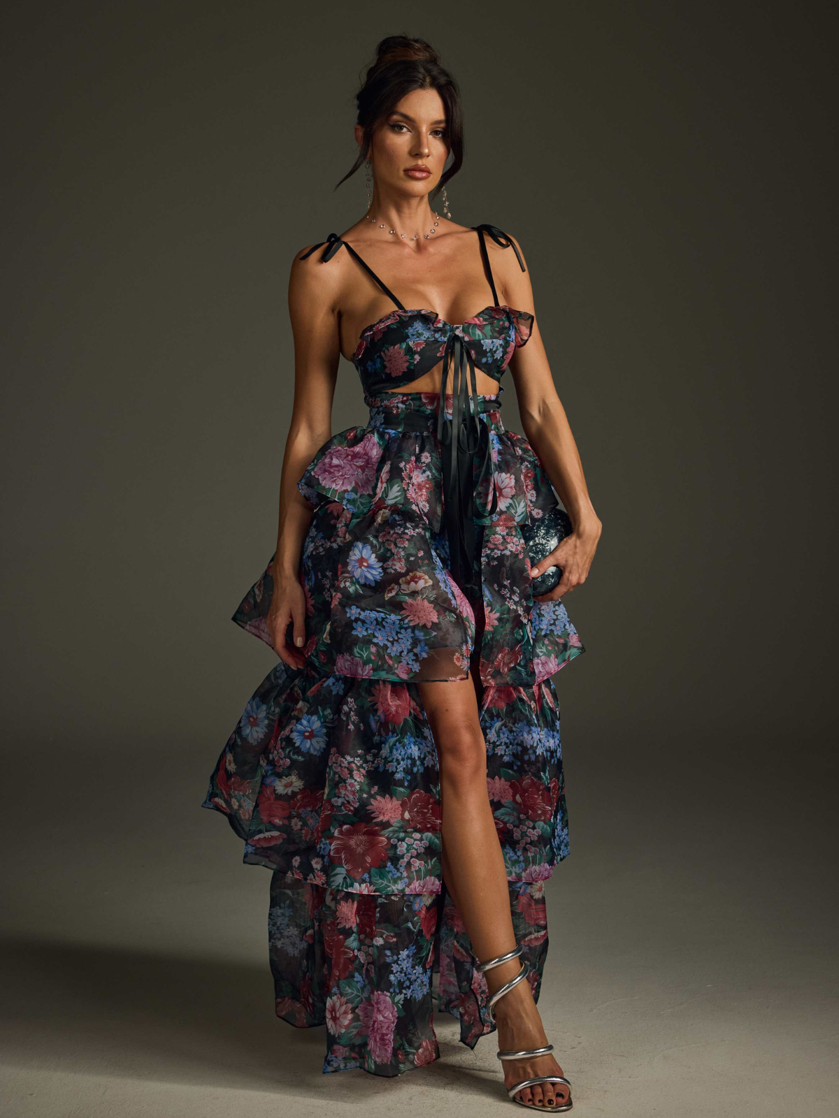Nalima Floral Printed Skirt Set In Black
