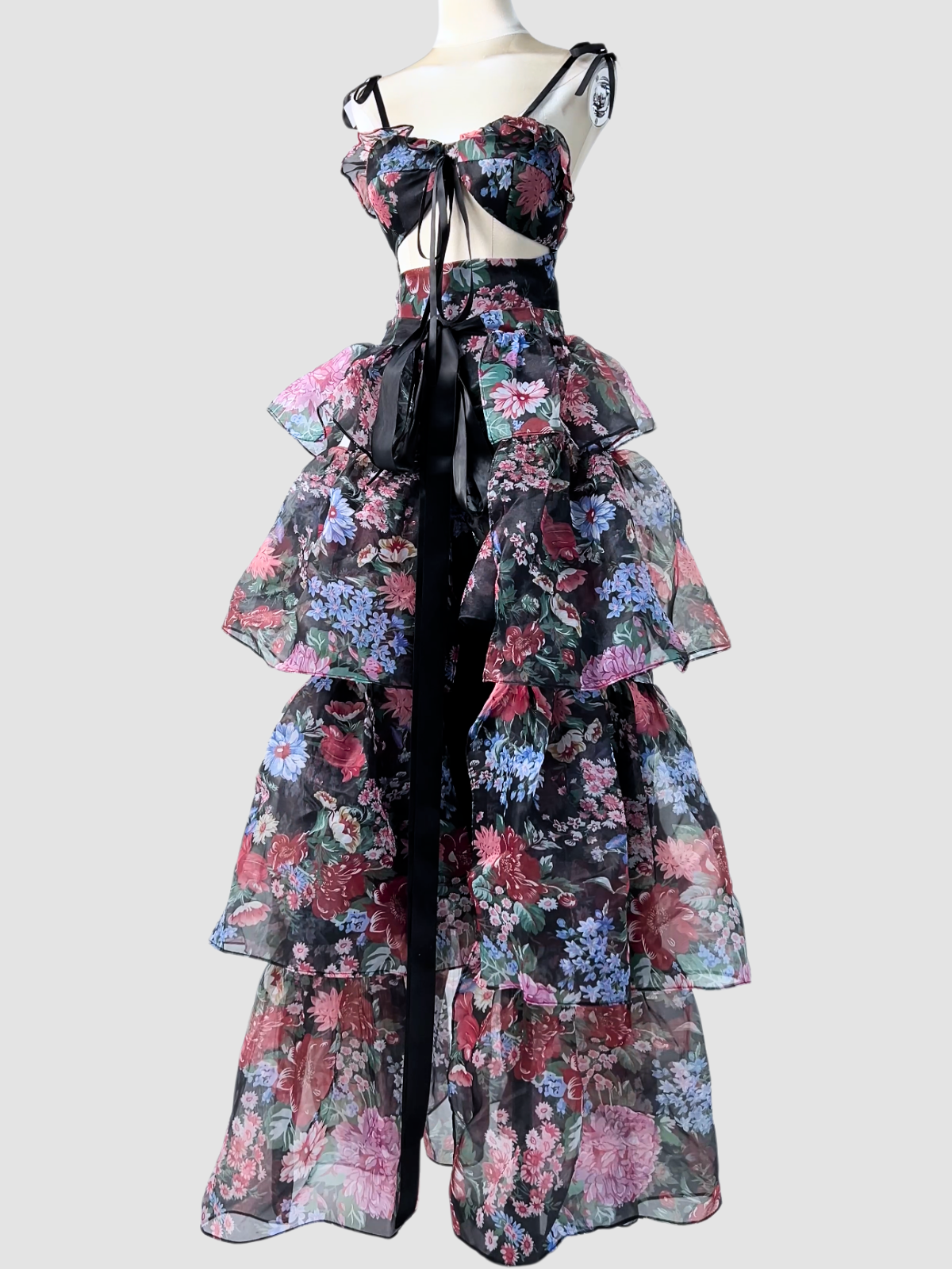 Nalima Floral Printed Skirt Set In Black