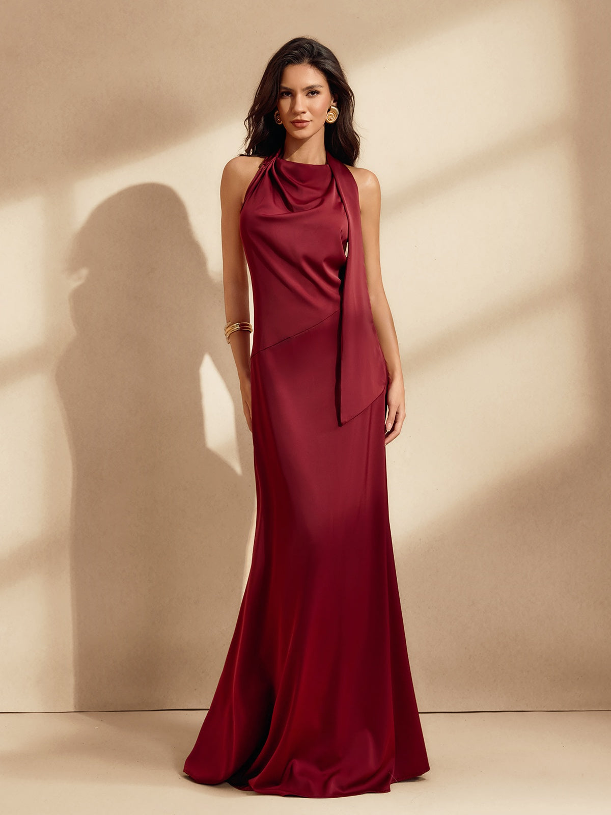 Nauricia Backless Satin Maxi Dress