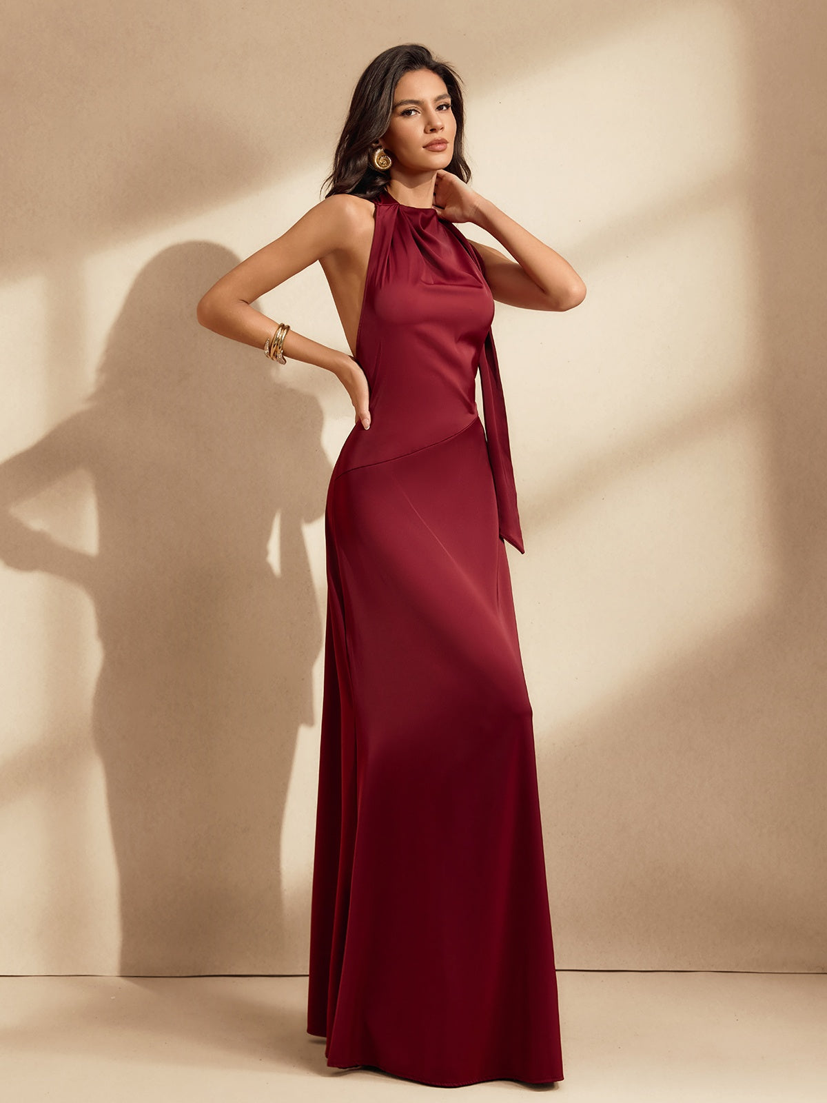 Nauricia Backless Satin Maxi Dress